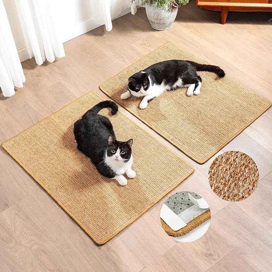 Cat Scratcher Mat,Sisal Cat Scratch Pad with Hook&Loop Tape,Wall Floor Kitten Scratching Pads Rug for Indoor,Furniture Protector for Couch&Carpets&Sofas,Kitty Bithday Gifts,Large,Brown,2 Pack