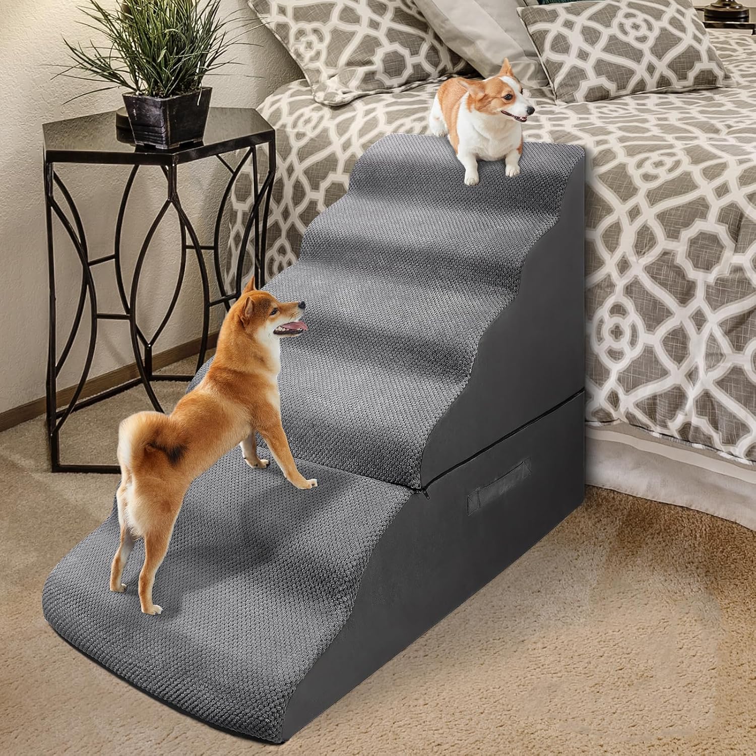 Dog Stairs&Steps for 30 Inches Tall High Bed, Pet Dog Ramp Ladder for Small Medium Dogs, Doggie, Old Cats, Kitty, Small Animals(Grey, Up to 30-36 Inch Tall Bed) - Pet Explorer