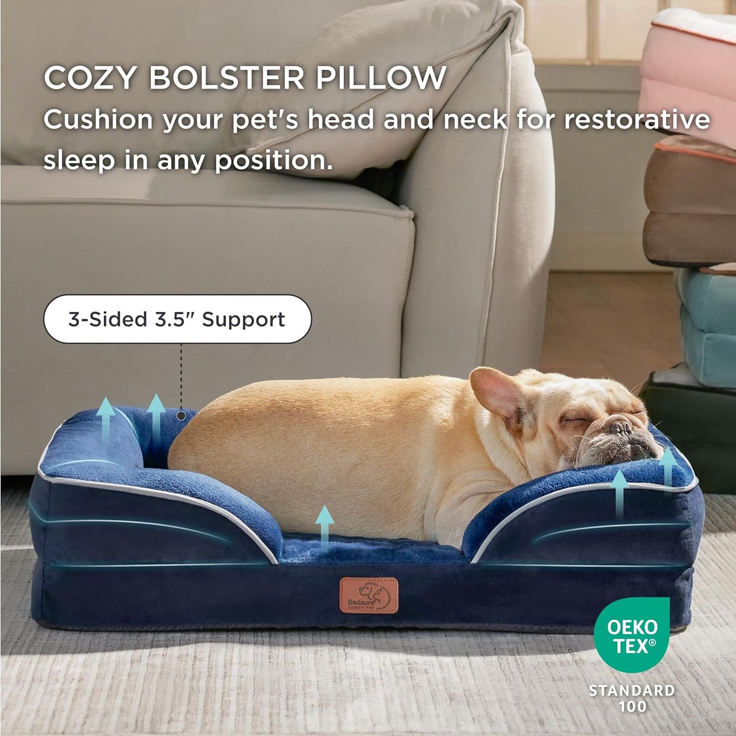 Bedsure Orthopedic Dog Bed Medium Size Dogs - Washable Medium Dog Cat Bed Waterproof, Comfort Pet Couch Sofa with Washable Removable Cover, Pets Bed with Nonskid Bottom, Blue Navy, 28" - Pet Explorer