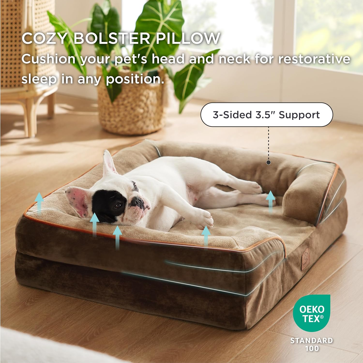 Bedsure Orthopedic Dog Bed Medium Size Dogs - Washable Medium Dog Cat Bed Waterproof, Comfort Pet Couch Sofa with Washable Removable Cover, Pets Bed with Nonskid Bottom, Brown, 28" - Pet Explorer