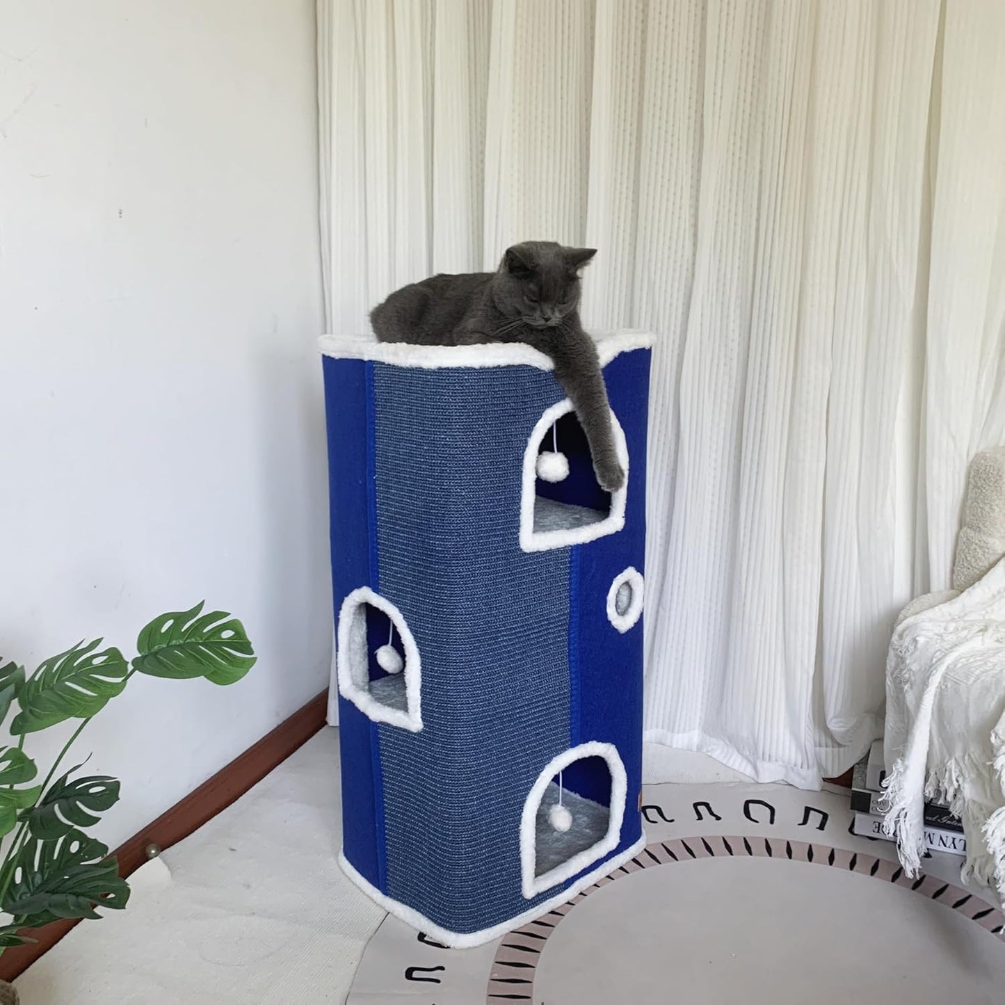 4-Level Cat House for Indoor Cats,Covered Cat Beds and Furniture with Scratch Pad,Hideaway Cave &Cushions,Modern Cat Tower Condo for Multi Small Pet and Large Cats Navy Blue - Pet Explorer