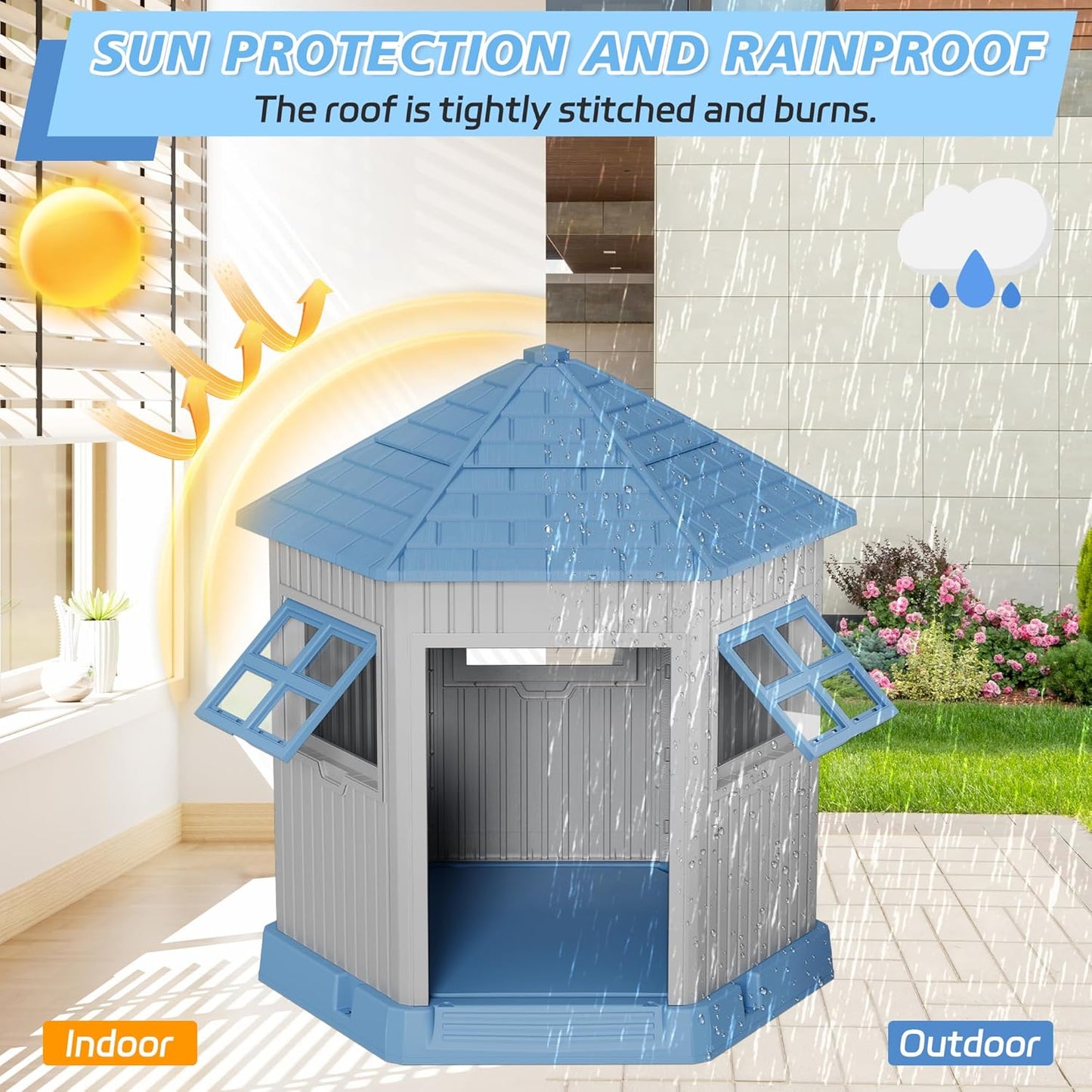 Durable Dog House Indoor Outdoor for Small Medium Dogs, Weatherproof Puppy Shelter with Elevated Floor & Air Vents, Easy Clean and Assemble (Blue, 36.61L*29.5W*37.4H) - Pet Explorer