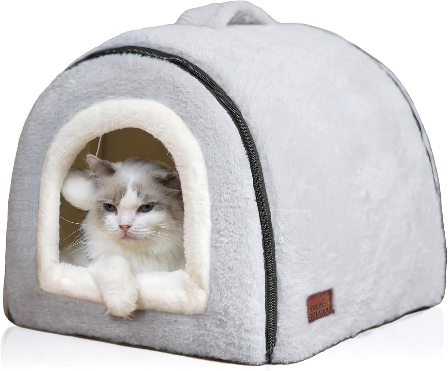 Cat Bed for Indoor Cats，Foldable cat cave，Anti-Slip & Water-Resistant Bottom，cat Houses for Indoor Cats or Small Dogs, Kitten Tent, Rabbit Bed，2 in 1 pet Bed (Grey) - Pet Explorer