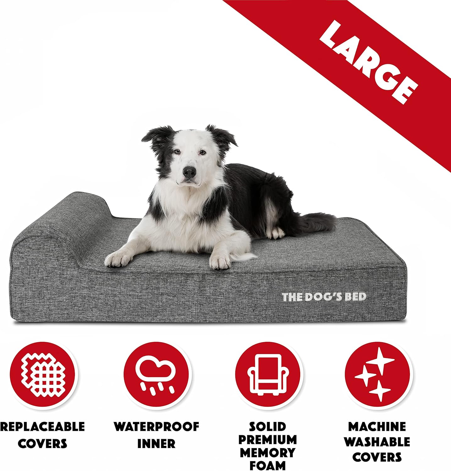 The Dog’s Bed Orthopedic Headrest Dog Bed, Large Grey Linen 40x25, Memory Foam, Pain Relief for Arthritis, Hip & Elbow Dysplasia, Post Surgery, Lameness, Veterinary Approved, Waterproof Washable Cover - Pet Explorer