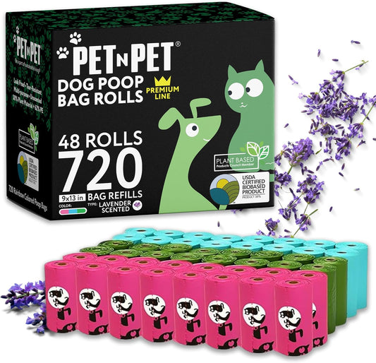 Pet N Pet 720 Counts Lavender Scented, Colorful Poop Bags for Dogs, 38% Plant Based & 62% PE Dog Poop Bags Rolls, Extra Thick Dog Waste Bag, Doggy Bag - Pet Explorer