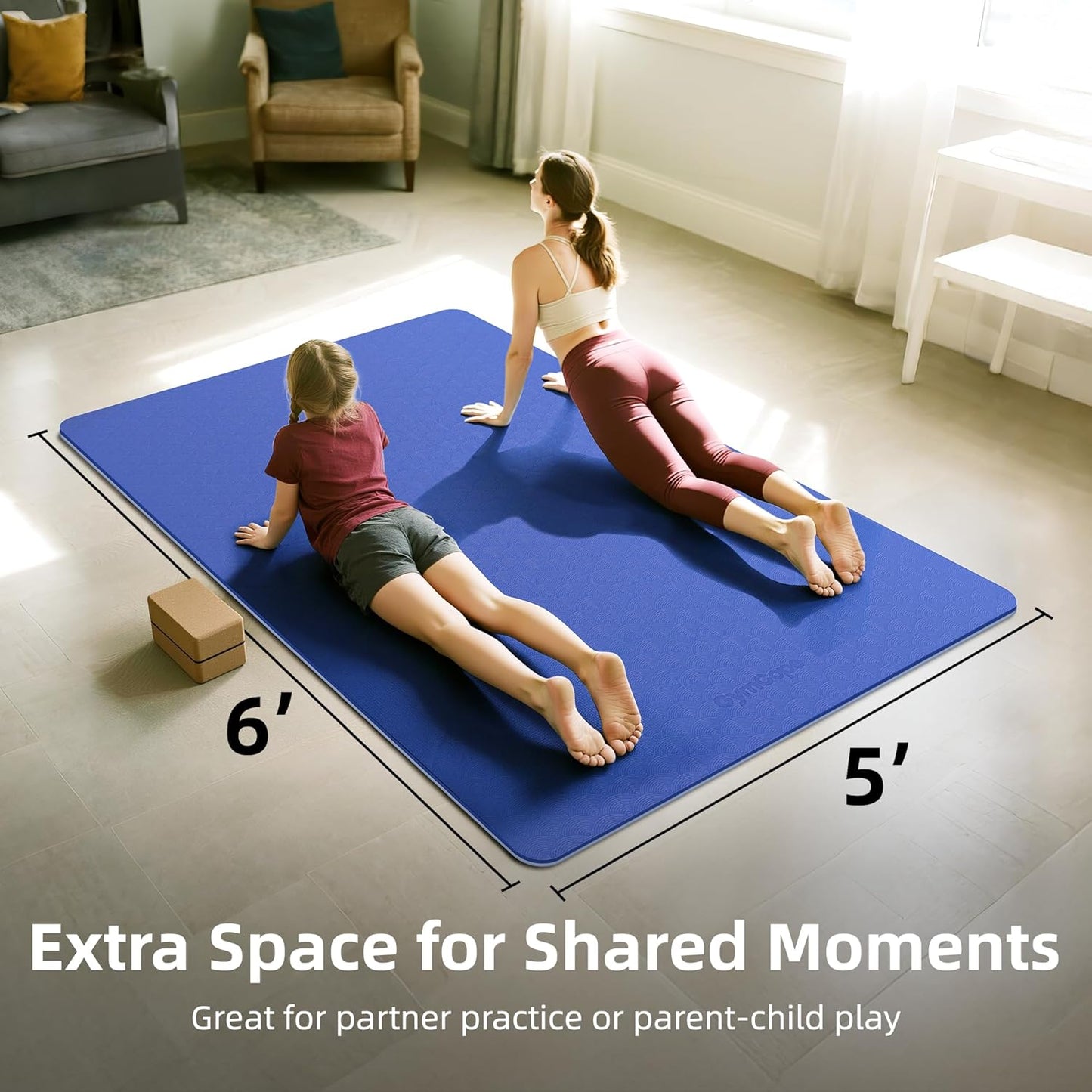 Extra Large Yoga Mat - 72"x35", 72"x48", 78"x57" - Wide TPE Exercise Mat for Home, Stretching, Couples & Family Workouts - 6-12mm Thick, Non-Slip & Waterproof - with Carry Bag and Straps