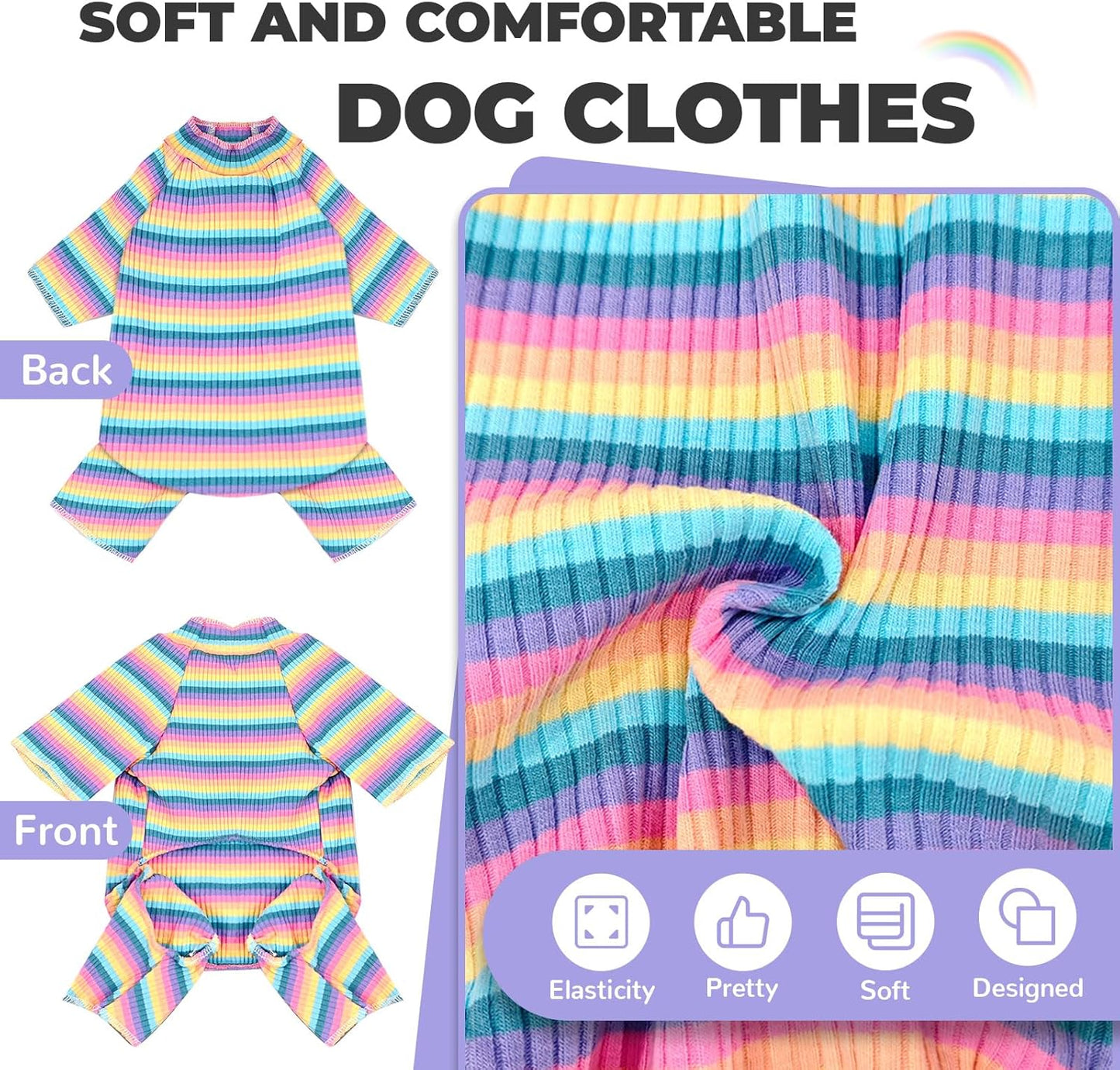 BAEJMJK Striped Dog Pajamas Stretchy Cute Four-Legged Boy Girl Dog Clothes with Sleeves Comfortable Dogs Jumpsuit Colorful Pet Puppy Outfits Apparel for Small Medium Dogs Cats(Pink,Pink,Large)