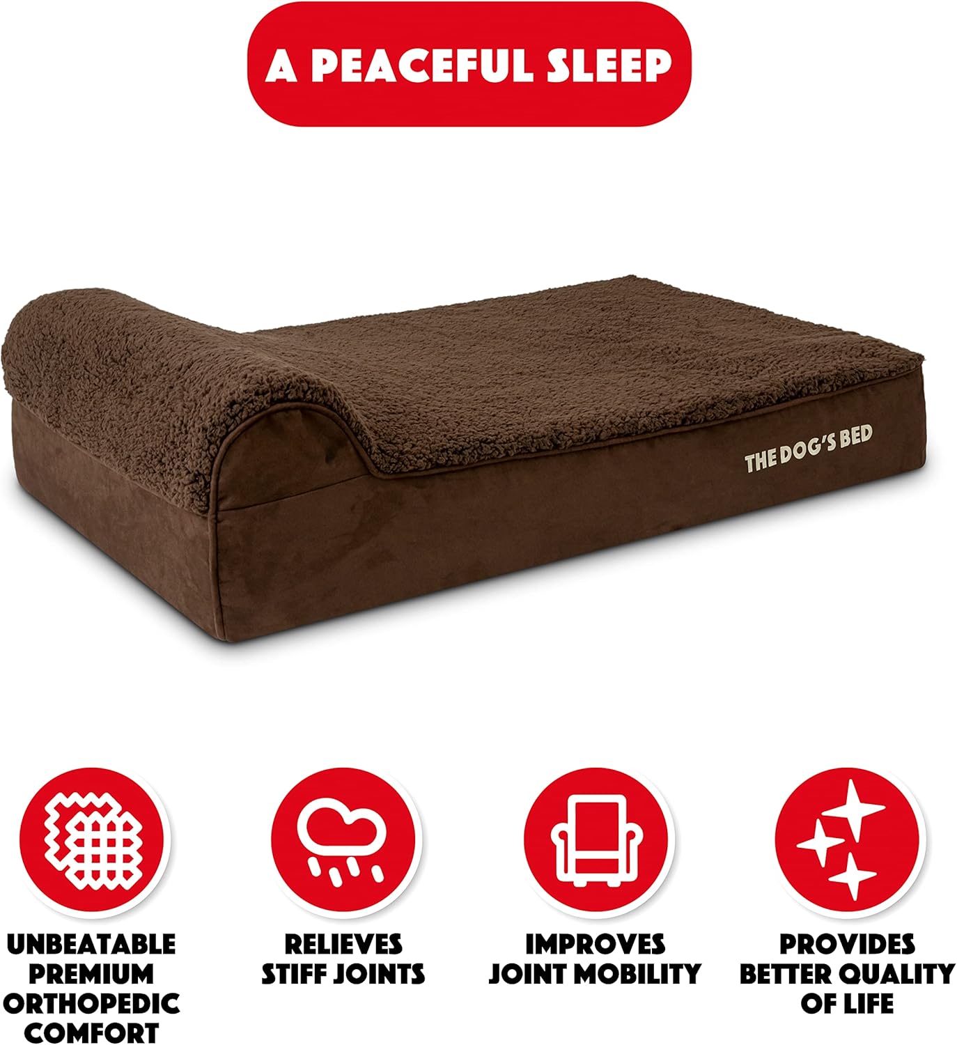 The Dog’s Bed Orthopedic Headrest Dog Bed Large Brown Plush 40x25, Memory Foam, Pain Relief forArthritis, Hip & Elbow Dysplasia, Post Surgery, Lameness, Veterinary Approved, Waterproof Washable Cover - Pet Explorer