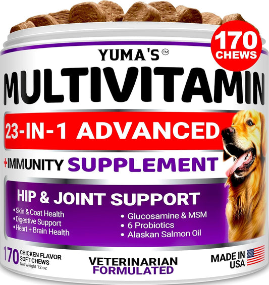 Dog Multivitamin Chewable with Glucosamine - Dog Vitamins and Supplements - 170 Treats - Senior & Puppy Multivitamin for Dogs - Hip & Joint Support - Immune Health, Skin, Heart, Digestion, Probiotics - Pet Explorer
