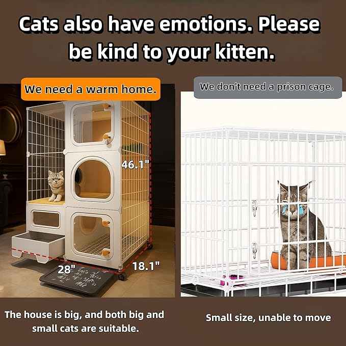 cat cage Indoor with Litter Box, Complimentary Bed, Bowl,Cleaning Three Piece Set,Large cat Enclosure, Cat House with Wheels Outdoor,Small Animal Cage cat Kennel (White, 28″(L) x18.1″(W) x46.1″(H)