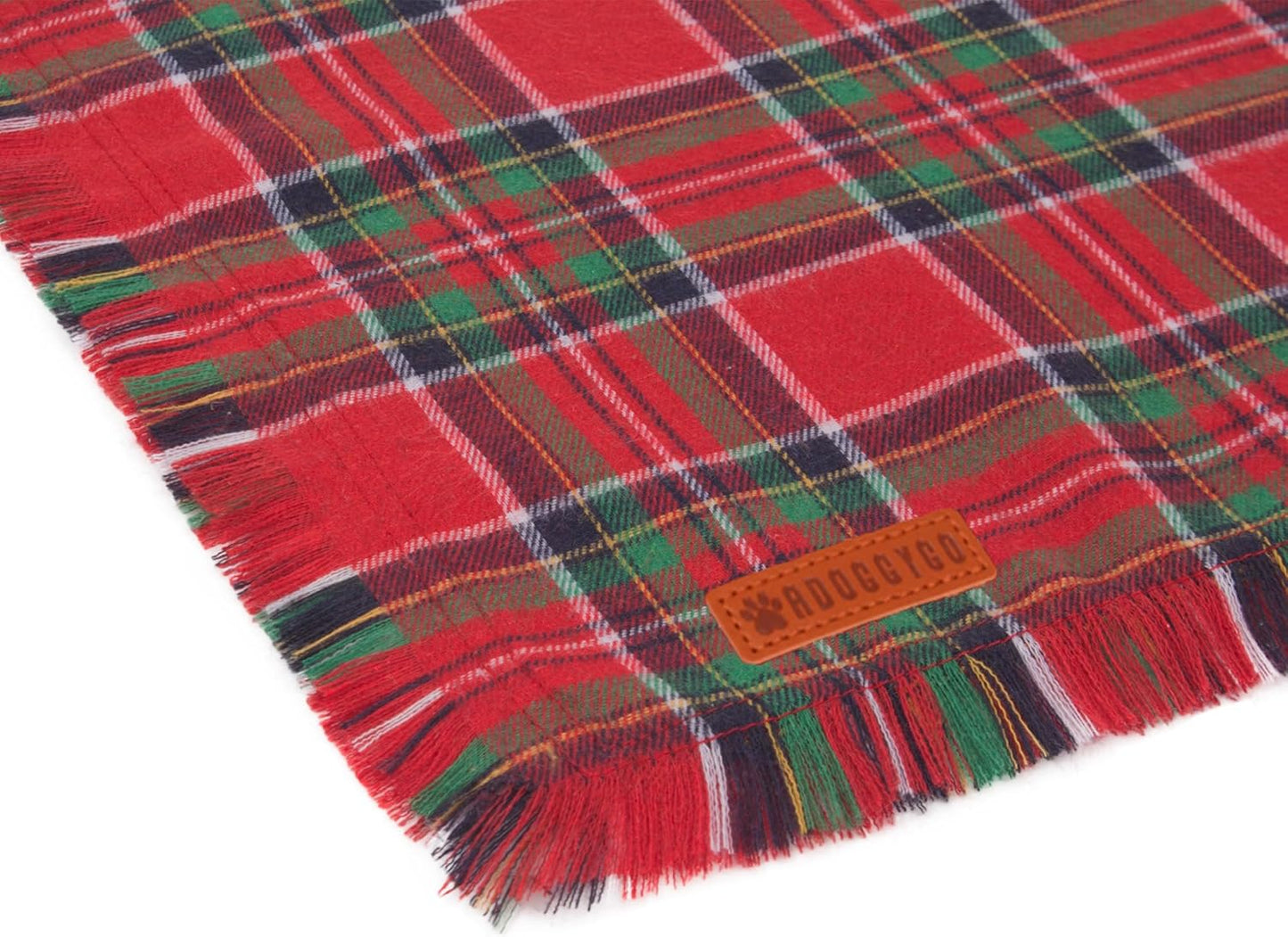 ADOGGYGO Christmas Dog Bandanas with Tassels Edges, Stylish Plaid Dog Christmas Scarf Bib, Multiple Sizes Offered, Plaid Bandanas for Small Dogs (Small)