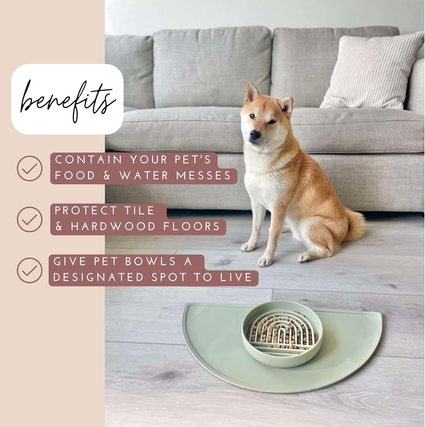 Waterproof Silicone Pet Food Mat - Non-Slip, Spill-Proof Feeding Mats for Floors, Raised Edge Design, Easy-to-Clean Mat for Dog & Cat Bowls, 21" Across x 10.5" Deep, Medium-Charcoal - Pet Explorer