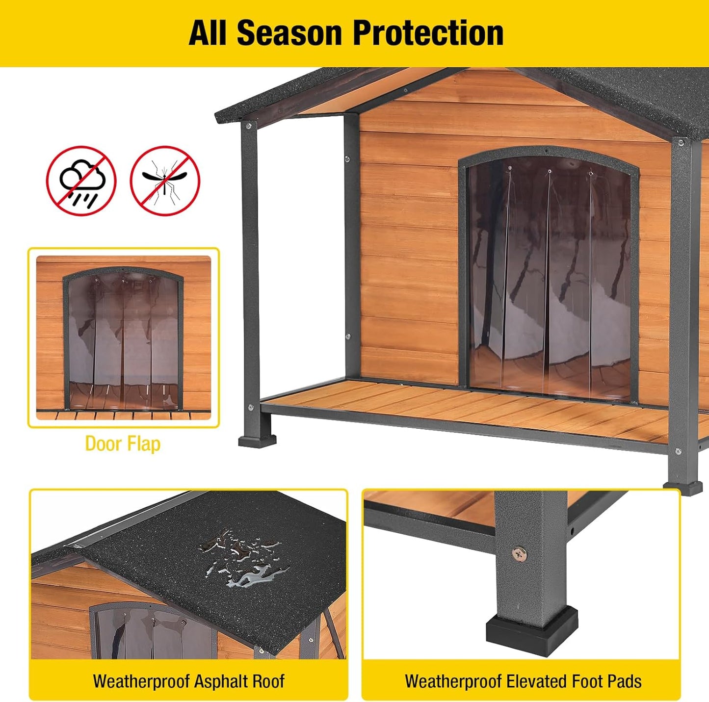 Aivituvin Outdoor Dog House with Chewproof Strong Metal Frame Outside Dog Kennel Weatherproof for Medium to Large Dogs, (41.5" L x 41.4" D x 34.1" H) - Pet Explorer