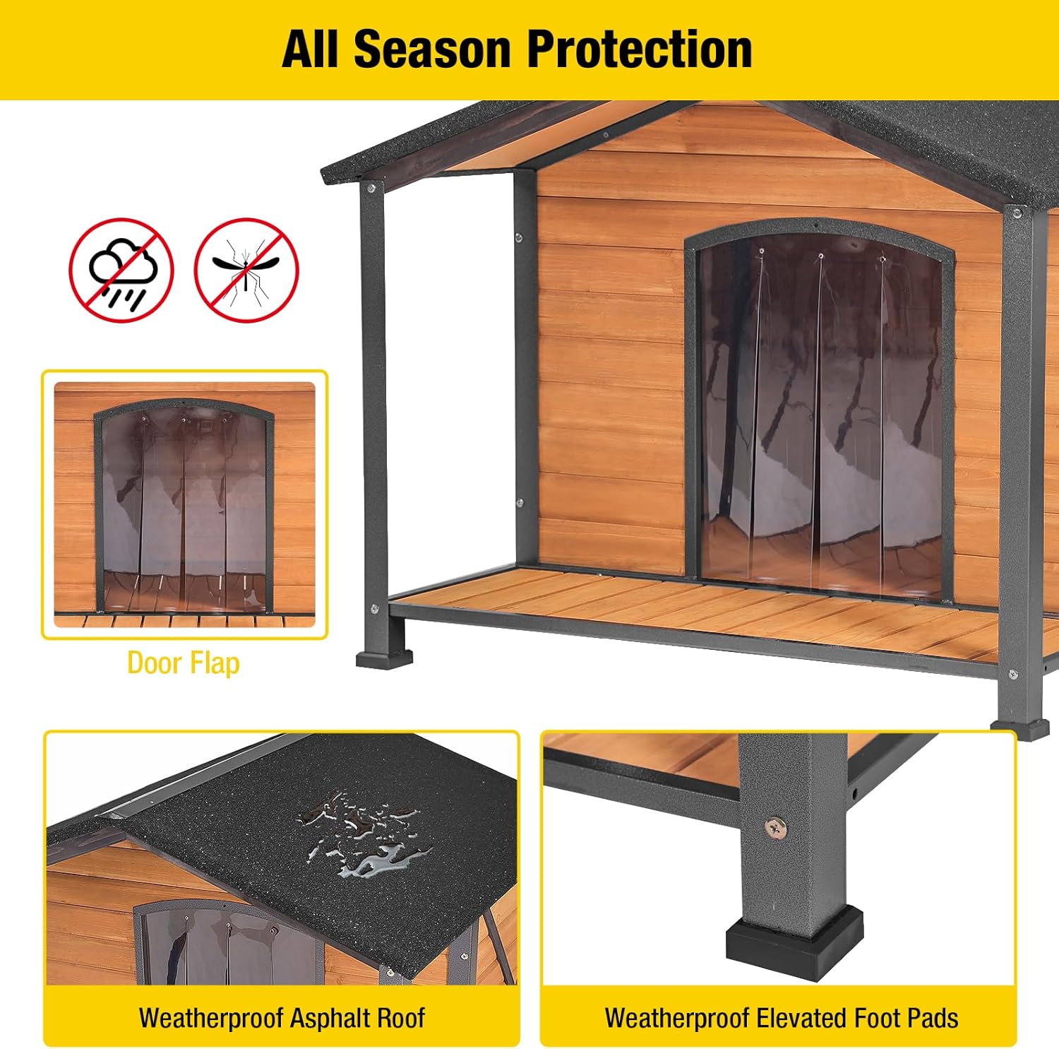 Aivituvin Outdoor Dog House with Chewproof Strong Metal Frame Outside Dog Kennel Weatherproof for Medium to Large Dogs, (41.5" L x 41.4" D x 34.1" H) - Pet Explorer