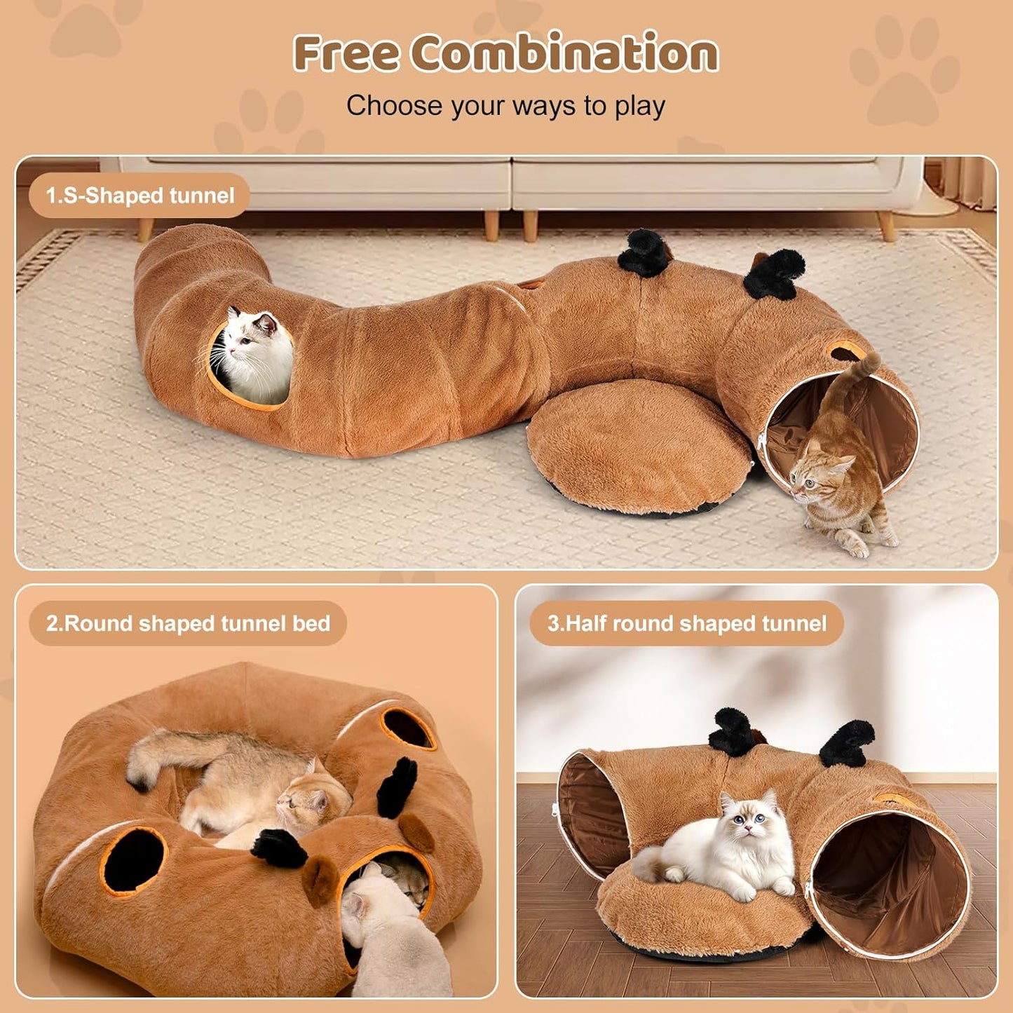 Odoland Reindeer Cat Tunnels Bed with 20 Kitten Toys for Indoor Cats, Plush Cats Couch Tunnel Bed - Kittens Cave Donut Tunnel - Detachable Soft Cat Bed and Variety Kitty Toy Set - Pet Explorer