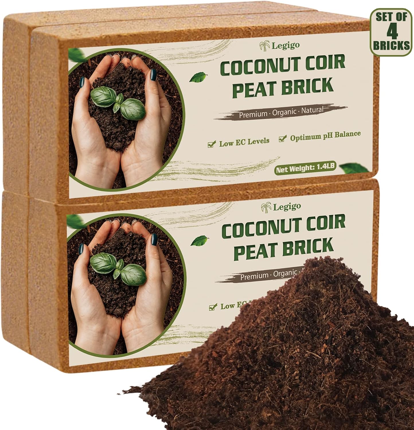Legigo 4 Pack Premium Coco Coir Brick for Plants- 100% Organic Compressed Coconut Coir Bricks Starting Mix, Coco Coir Fiber Coconut Husk for Planting, Gardening, Potting Soil Substrate, Herbs - Pet Explorer