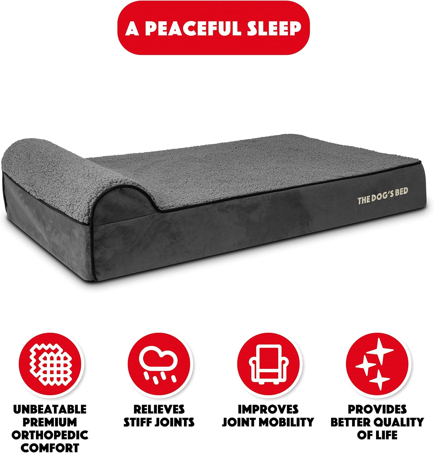 The Dog’s Bed Orthopedic Headrest Dog Bed XL Grey Plush 46x28, Memory Foam, Pain Relief for Arthritis, Hip & Elbow Dysplasia, Post Surgery, Lameness, Veterinary Approved, Waterproof Washable Cover - Pet Explorer