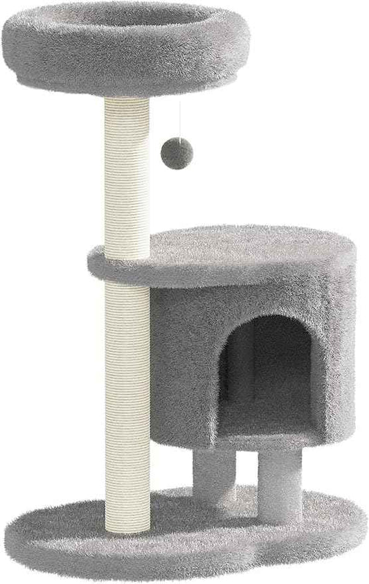 Cat Tree, 34.3 Inches Cat Tower with Scratching Post, Condo, Interactive Hanging Ball, Plush Perch for Indoor Large Cats, Gray