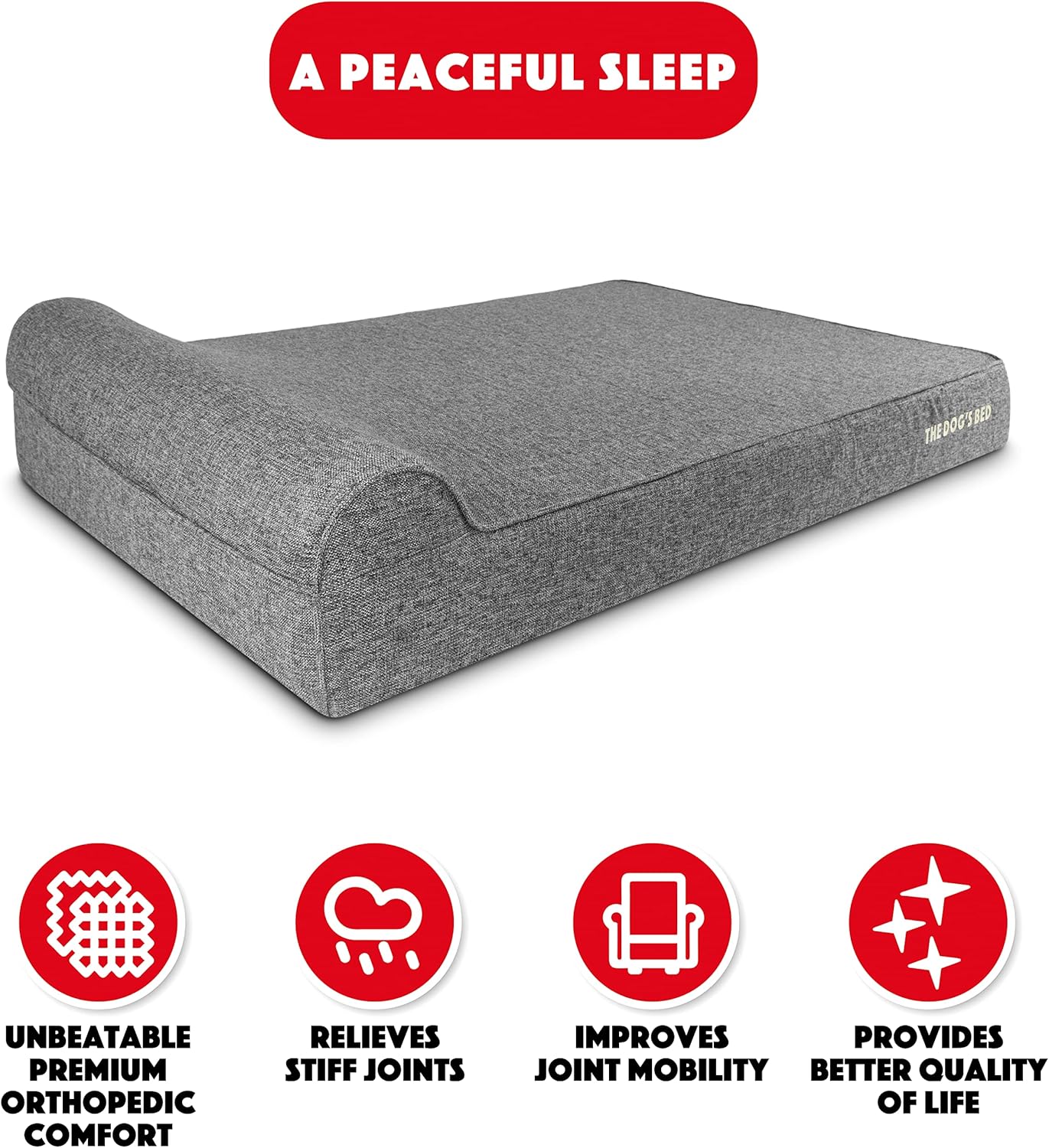 The Dog’s Bed Orthopedic Headrest Dog Bed XXL Grey Linen 54x36, Memory Foam, Pain Relief for Arthritis, Hip & Elbow Dysplasia, Post Surgery, Lameness, Veterinary Approved, Waterproof Washable Cover - Pet Explorer