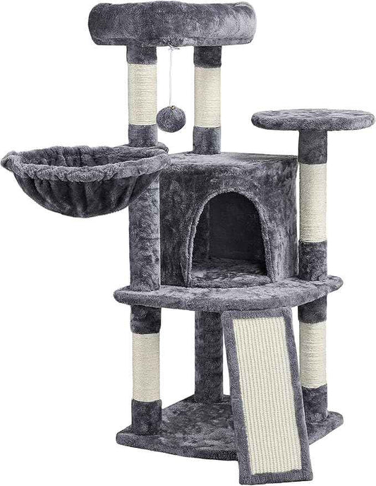 Topeakmart Cat Tree, 42in Multi-Level Cat Furniture with Perch, Scratching Posts, Hammock & Condo, Dark Gray