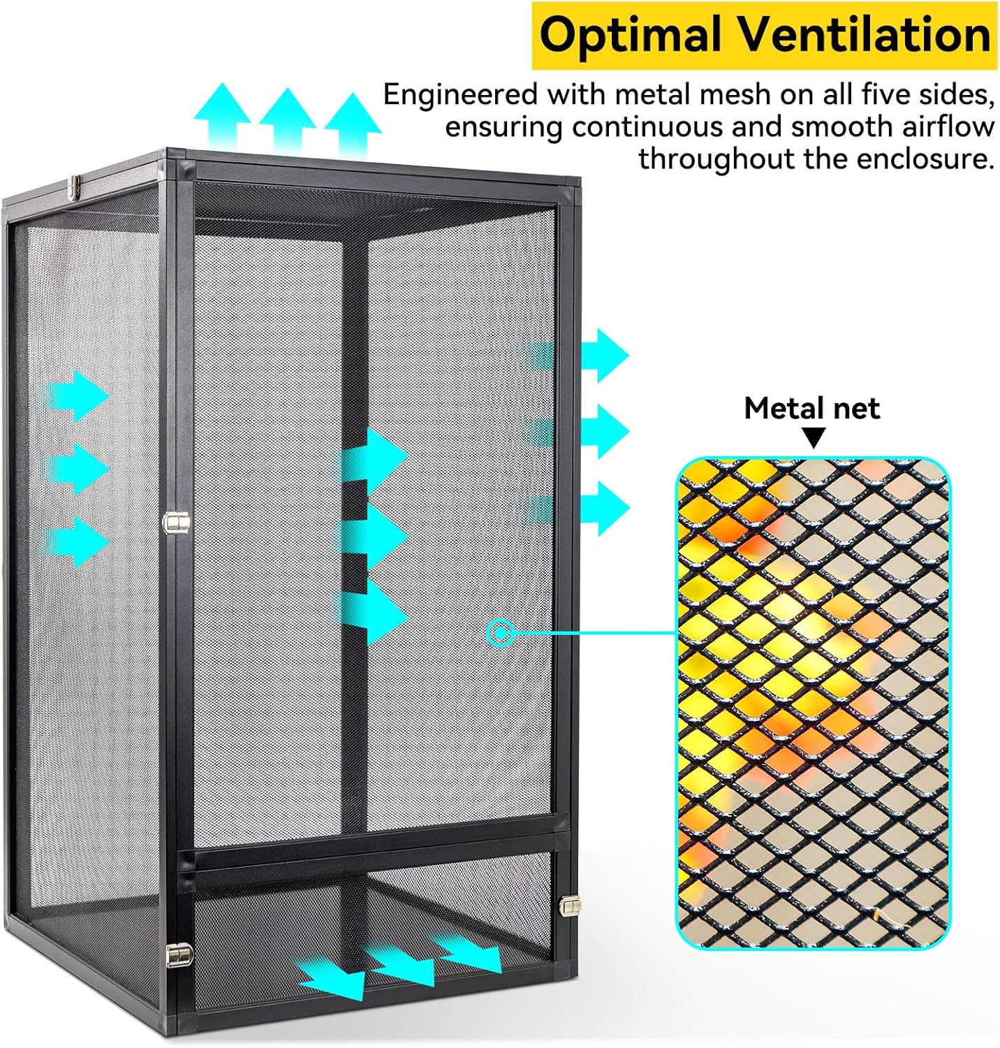 13 Gallon 360° Panoramic Foldable Reptile Terrarium Kit: Crested Gecko Tank and Reptile Cage for Superior Ventilation, Easy Feeding, Sturdiness, and Simple Assembly (Black, 18"x13"x13") - Pet Explorer