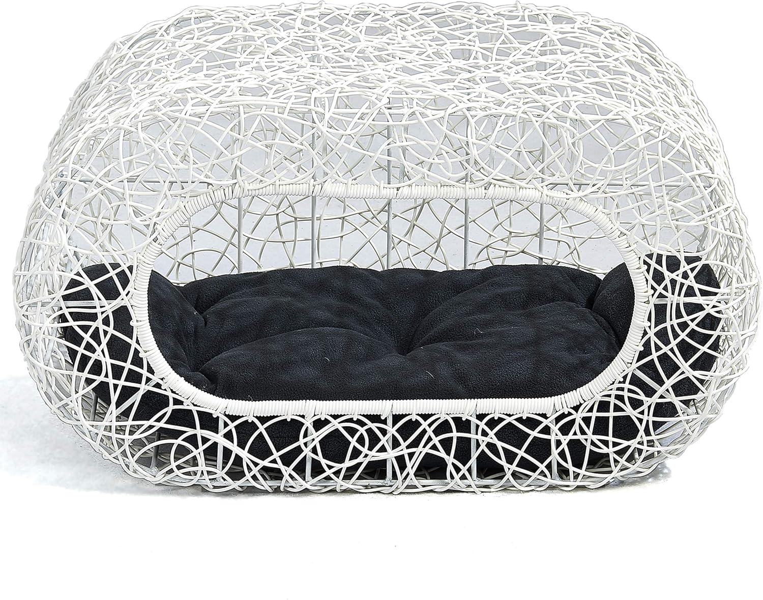 D+GARDEN Fun Stackable White Cat Condo for Indoor Cats - Interactive Play Rattan Modern Cat House for Indoor Cats Kitty, Pet Friendly Top/Side House Entry, Cat Bed Enclosed - Pet Explorer