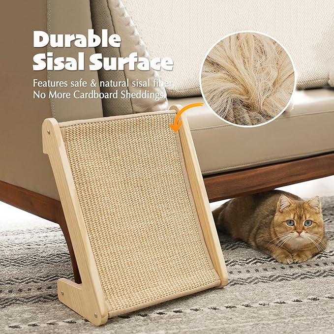 PETKARAY Cat Scratcher, Sisal Scratching Ramp, L Shape Scratch Pad for Indoor Cats, Kitten Wall Furniture Protector Small
