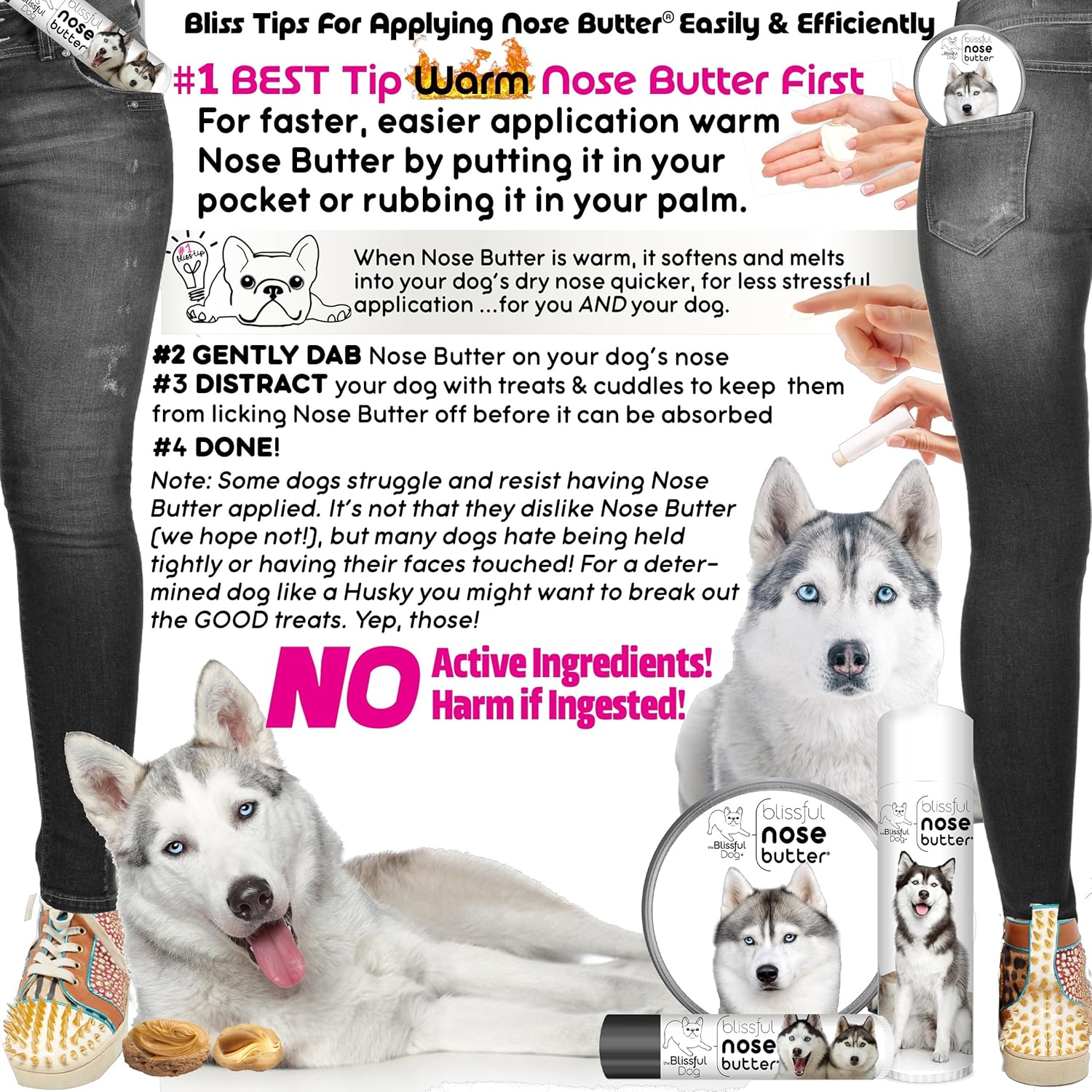 The Blissful Dog Husky Nose Butter for Dry, Cracked Skin, Lick-Safe Dog Nose Balm with Moisturizing Shea Butter, Almond, Olive, and Essential Oils, Pet Supplies, Uncented, 0.15 oz. - Pet Explorer