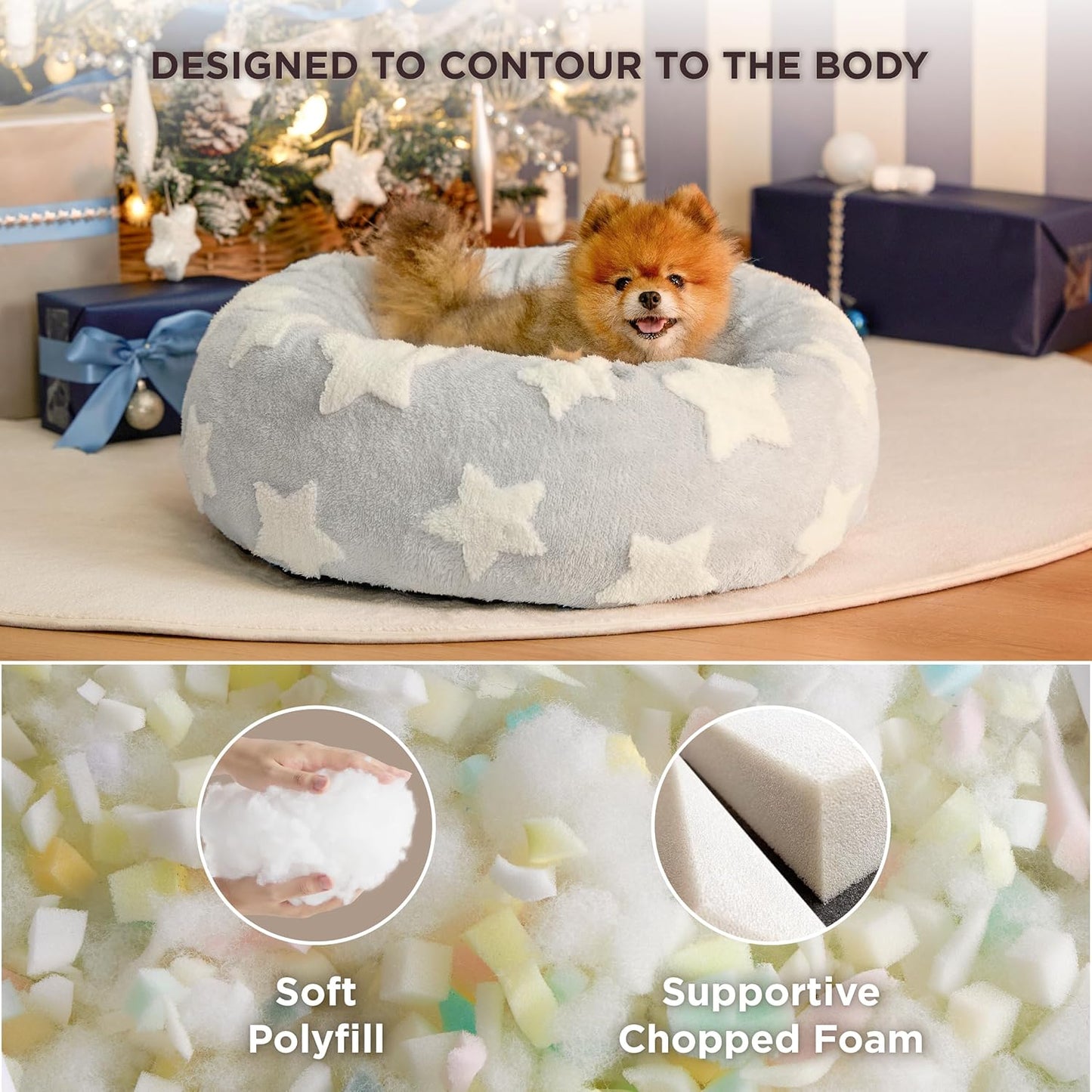 LE SURE Donut Small Dog Bed - Round Cat Beds for Indoor Cats Anti-Anxiety Calming Pet Beds, Washable Cute Modern Beds with Teddy Sherpa Plush & Anti Slip Bottom, 23 Inch, Galaxy Grey - Pet Explorer