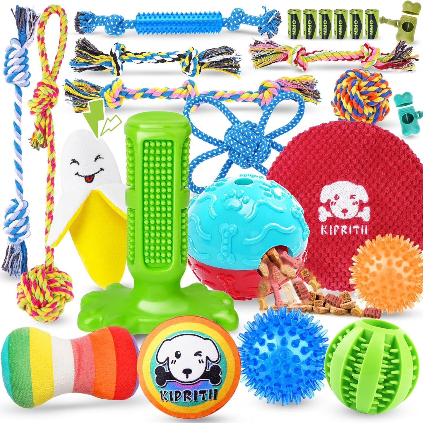KIPRITII 25 Pack Various Puppy Dog Toys for Teething, Entertainment & Interaction, Puppy Chew Toys Pack with Rope Toy, Treat Balls and Dog Squeaky Toys for Puppies & Small Dogs - Pet Explorer