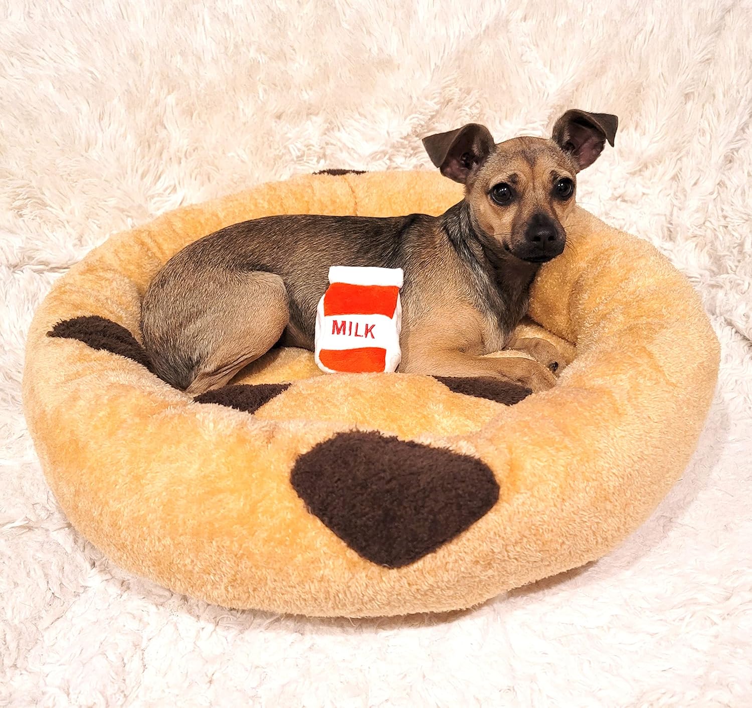 TONBO Soft Plush Small Cute and Cozy Food Dog Cat Bed, Washer and Dryer Friendly (Chocolate Chip Cookie) - Pet Explorer