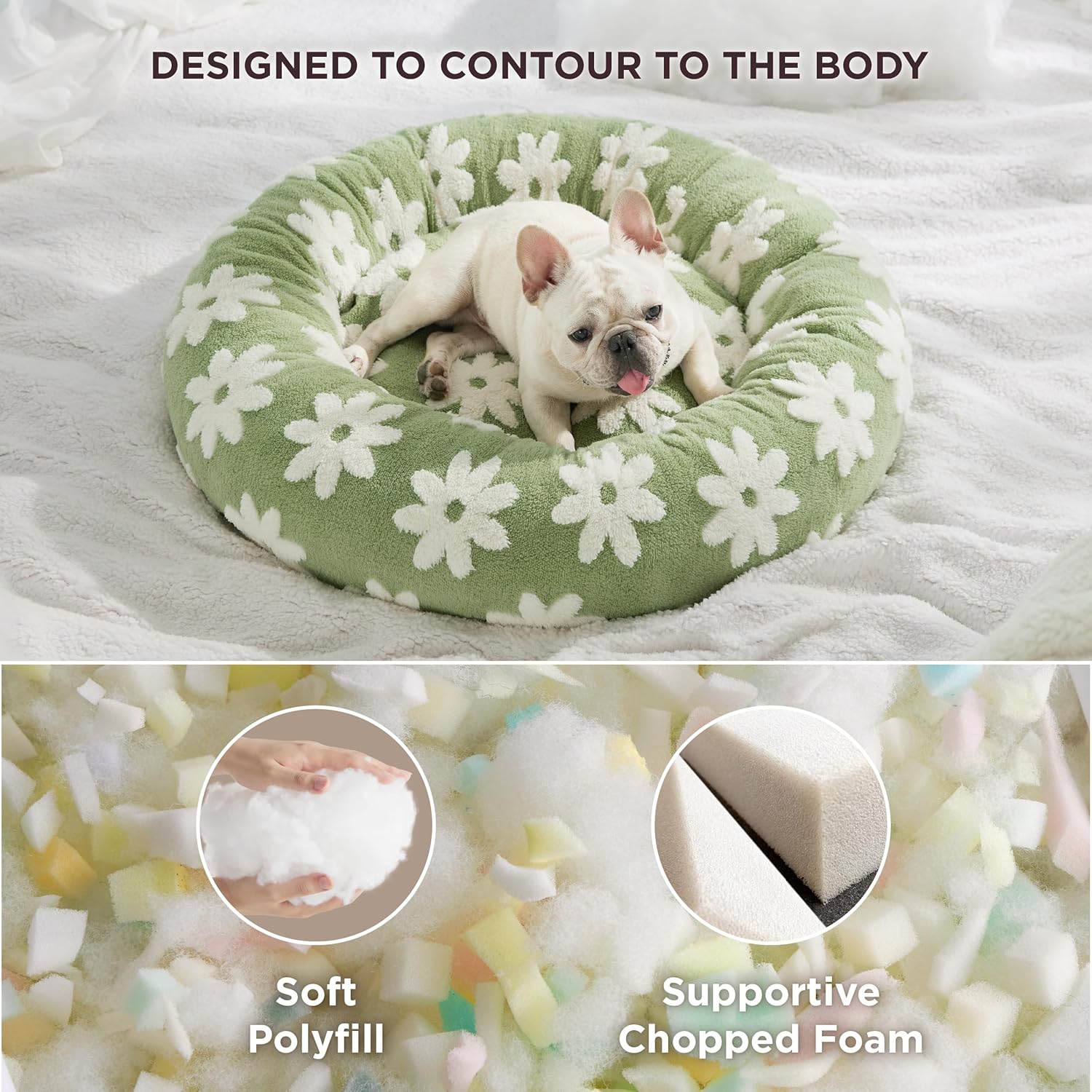 LE SURE Donut Medium Dog Bed - Round Cat Beds for Indoor Cats Calming Pet Beds, Cute Modern Beds with Jacquard Shaggy Plush & Anti Slip Bottom, 30 Inch, Green - Pet Explorer