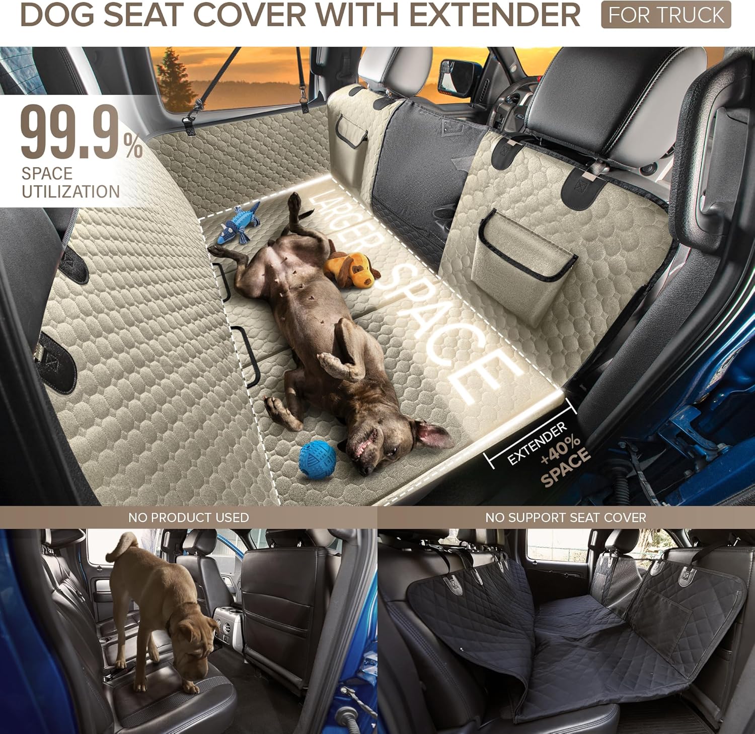SHARLOVY XL Truck Back Seat Extender for Dogs, Large Hard Bottom Dog Car Seat Cover for Back Seat, Heavy Duty Dog Car Hammock, Waterproof Pet Seat Covers for Trucks, F150, Ram1500 and Large SUV - Pet Explorer