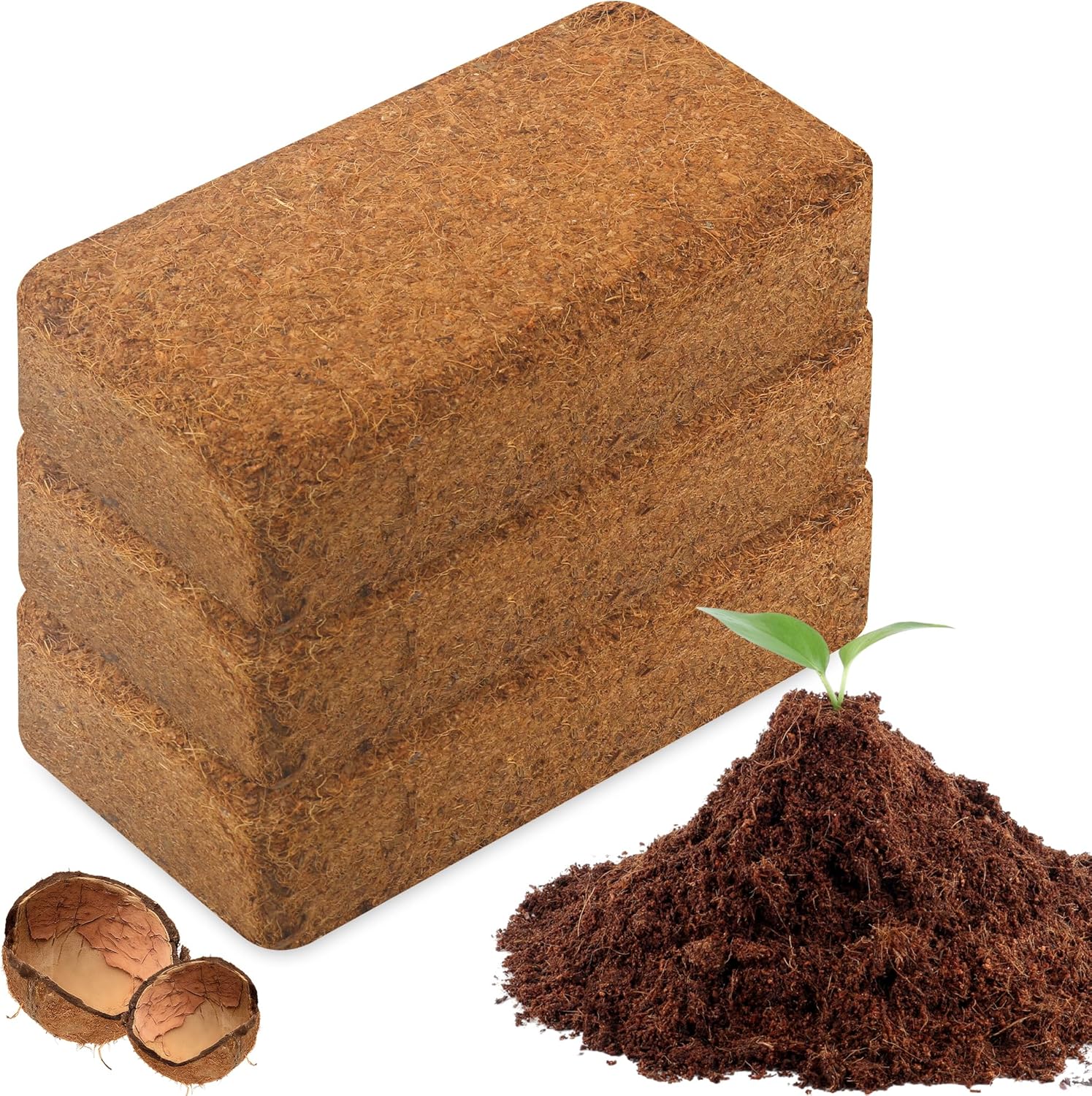 Coco Coir Brick for Plants-3 Pack Premium Coconut Bricks, 100% Organic Peat Moss, Fiber Coconut Husk for Planting, Gardening, Potting Soil Substrate - Pet Explorer