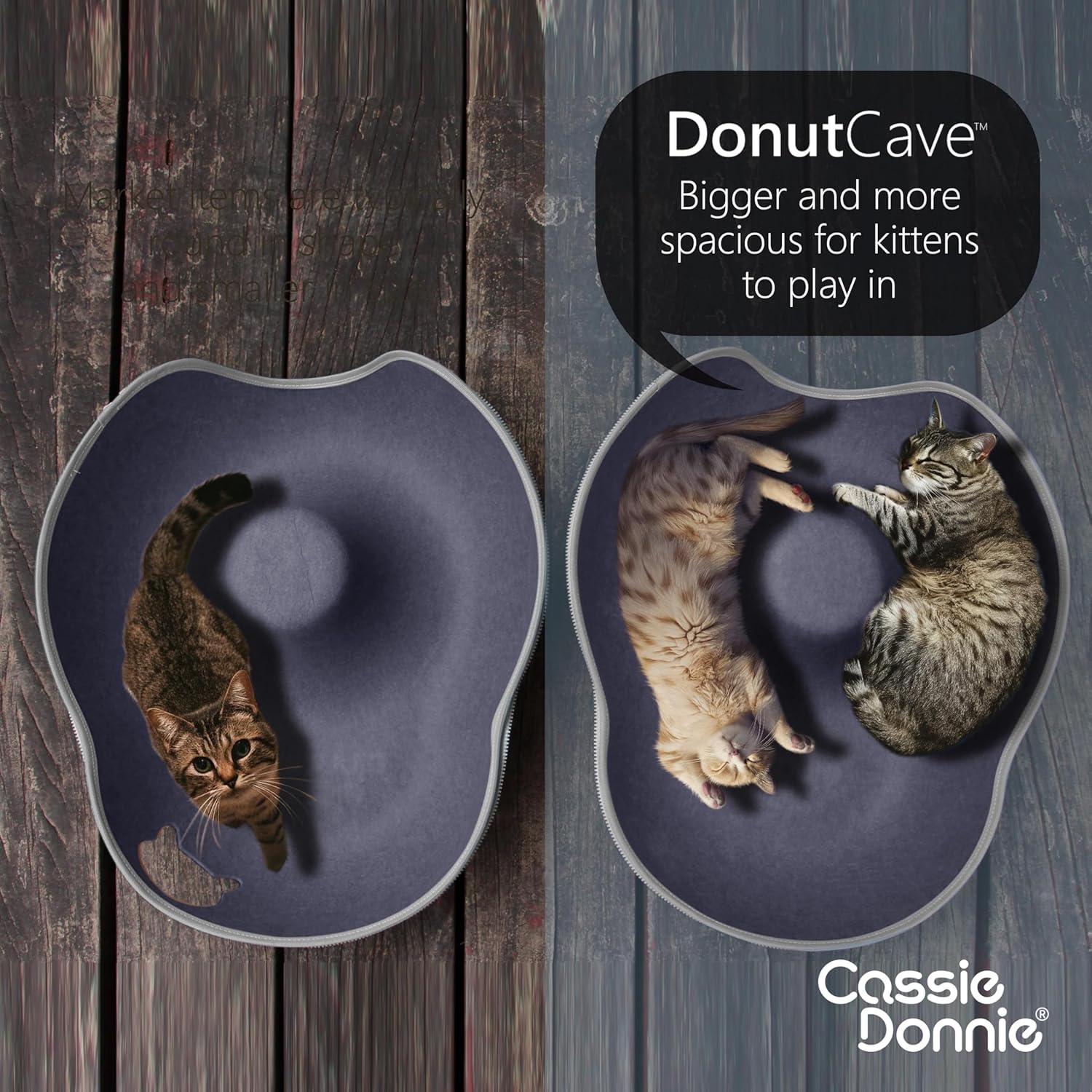 Cat Tunnel Bed for Indoor Cats, Medium Large, Donut Cave House up to 22 Lbs, Spacious for 2 Kittens (Dark Blue) - Pet Explorer