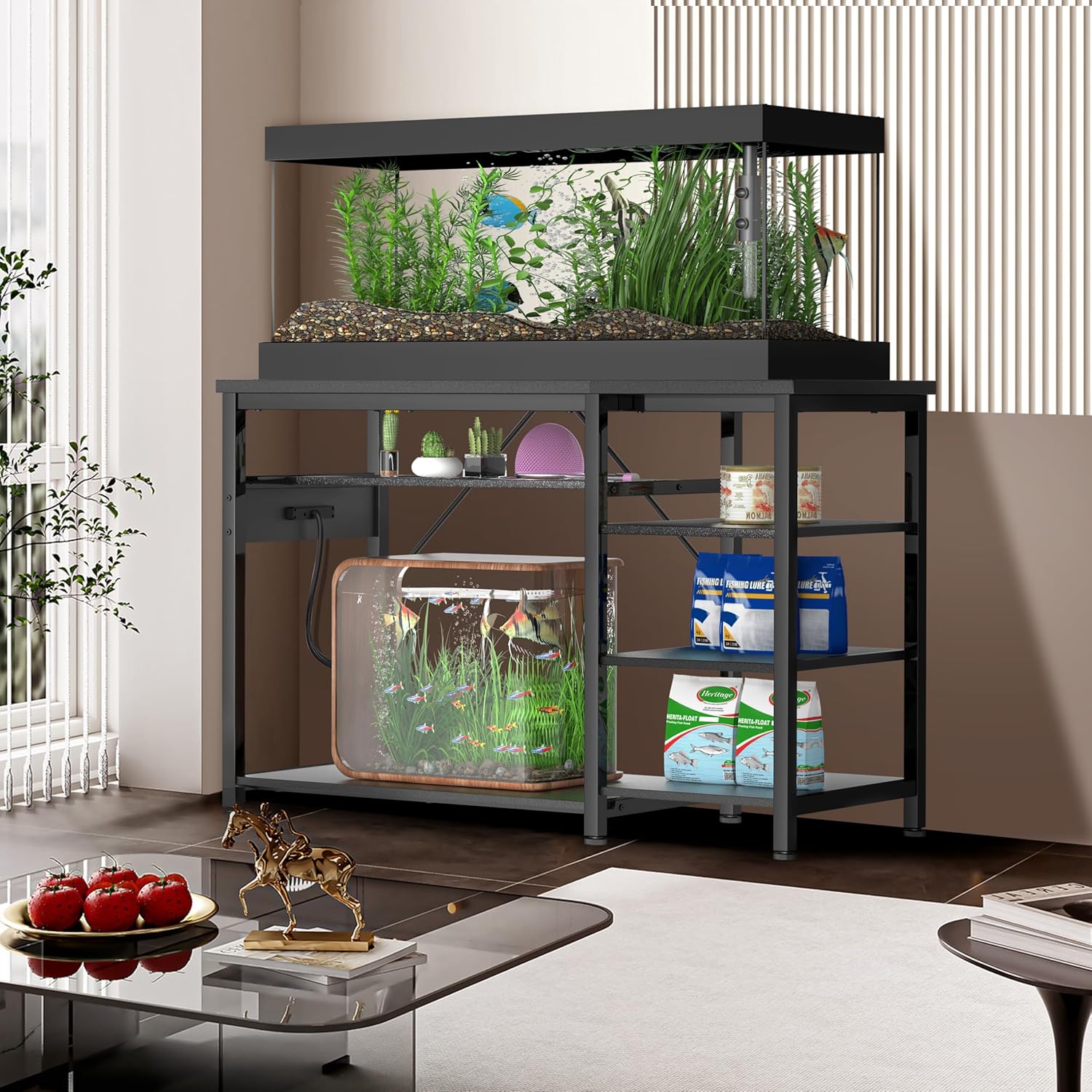 30-40 Gallon Aquarium Stand: Heavy Duty With Power Outlets and Cabinet for Tank Accessories Storage - Metal Frame, 1000LBS Capacity, Suitable for Fish & Reptile Terrariums - Pet Explorer