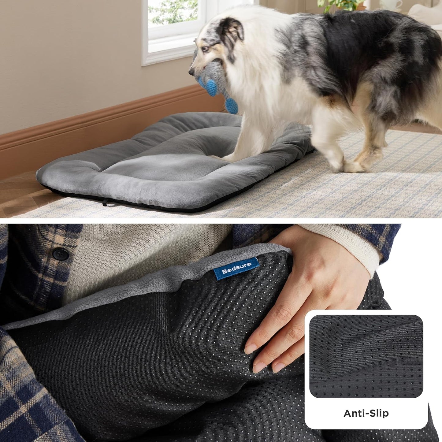 Bedsure Washable Dog Crate Pad for Extra Large Dogs, Anti-Slip Puppy Kennel Dog Bed for Crate - Ultra Soft Fleece Flat Thin Pet Mat (Not Chew Proof), Light Grey XXL 47"x29" - Pet Explorer