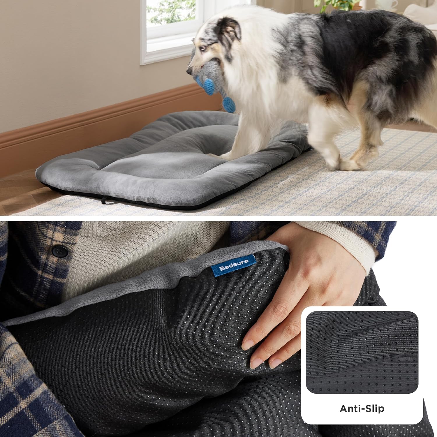 Bedsure Washable Dog Crate Pad for Extra Large Dogs, Anti-Slip Puppy Kennel Dog Bed for Crate - Ultra Soft Fleece Flat Thin Pet Mat (Not Chew Proof), Light Grey XXL 47"x29" - Pet Explorer