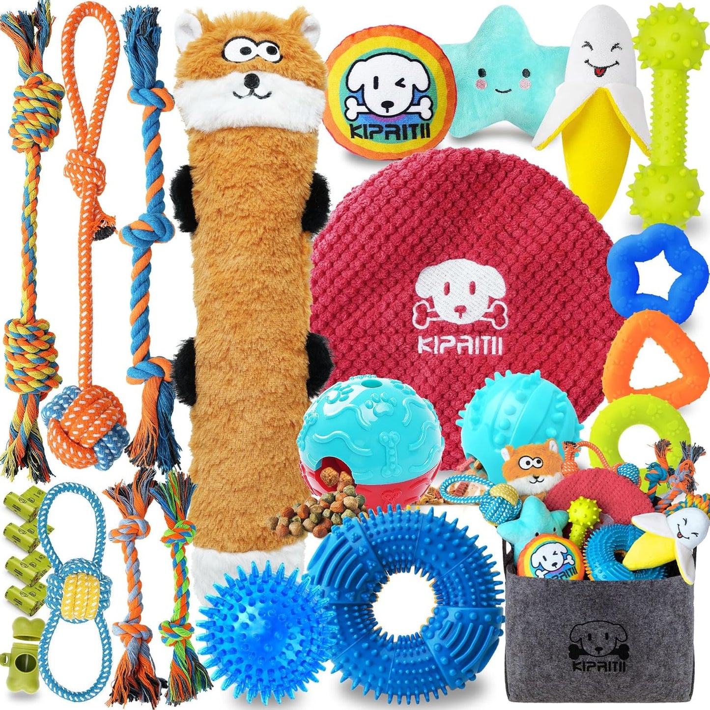 KIPRITII Puppy Toys for Dog Teething -25 Pack Various Puppy Chew Toys with Rope Toys, Dog Treat Balls & Squeaky Toy for Puppy and Small Dogs - Pet Explorer