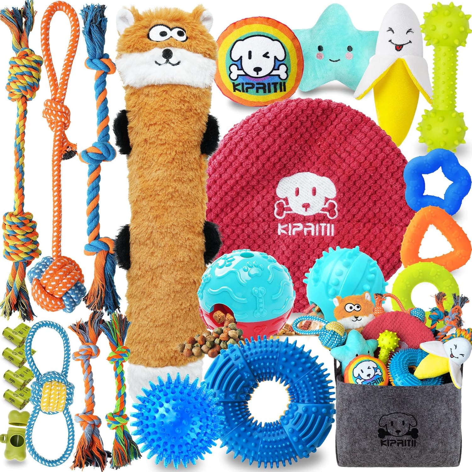 KIPRITII Puppy Toys for Dog Teething -25 Pack Various Puppy Chew Toys with Rope Toys, Dog Treat Balls & Squeaky Toy for Puppy and Small Dogs - Pet Explorer
