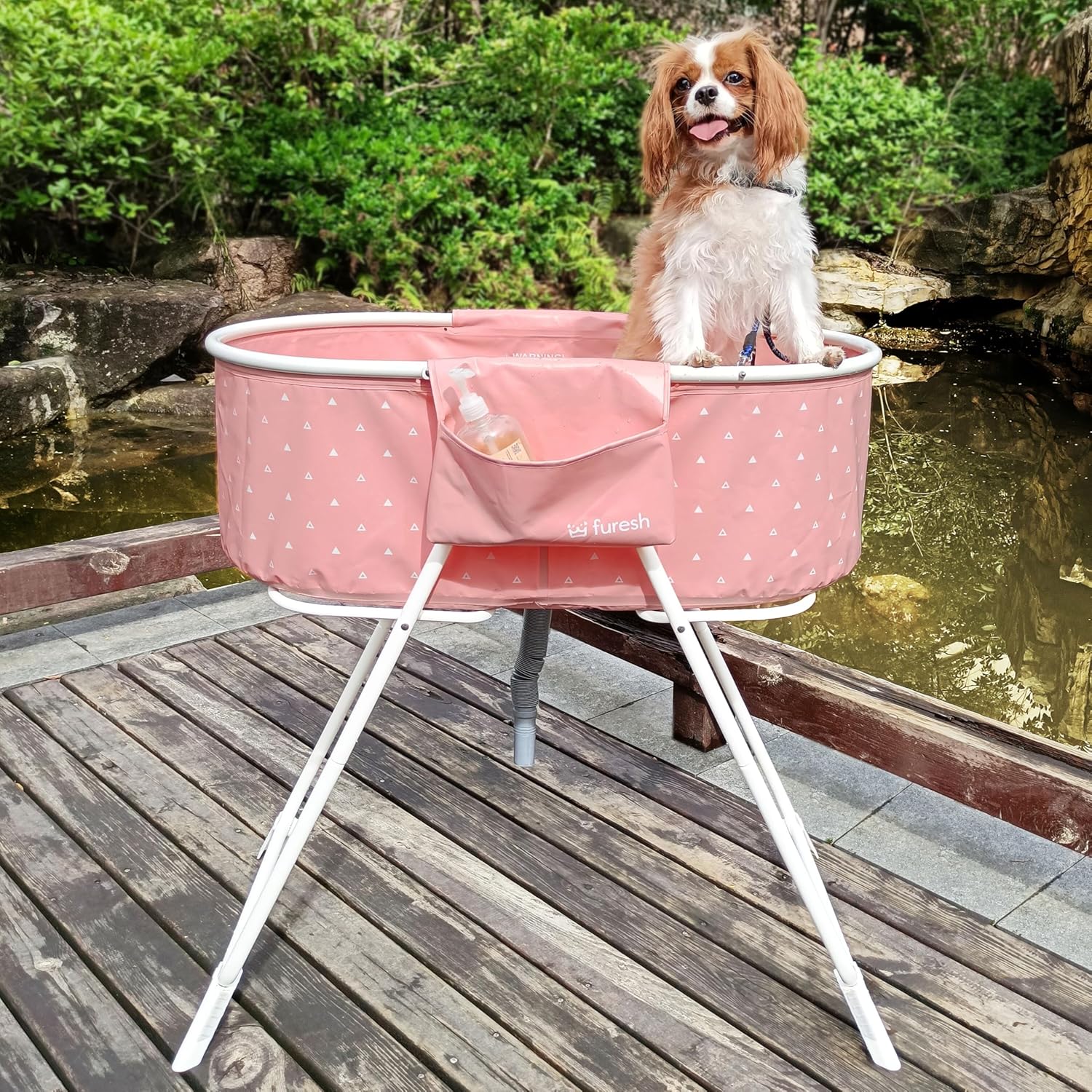 Little Dipper Dog Bath Tub and Wash Station for Bathing Shower and Grooming, Elevated Foldable and Portable, Indoor and Outdoor, for Small and Medium Size Dogs, Cats and Other Pet (Pink) - Pet Explorer