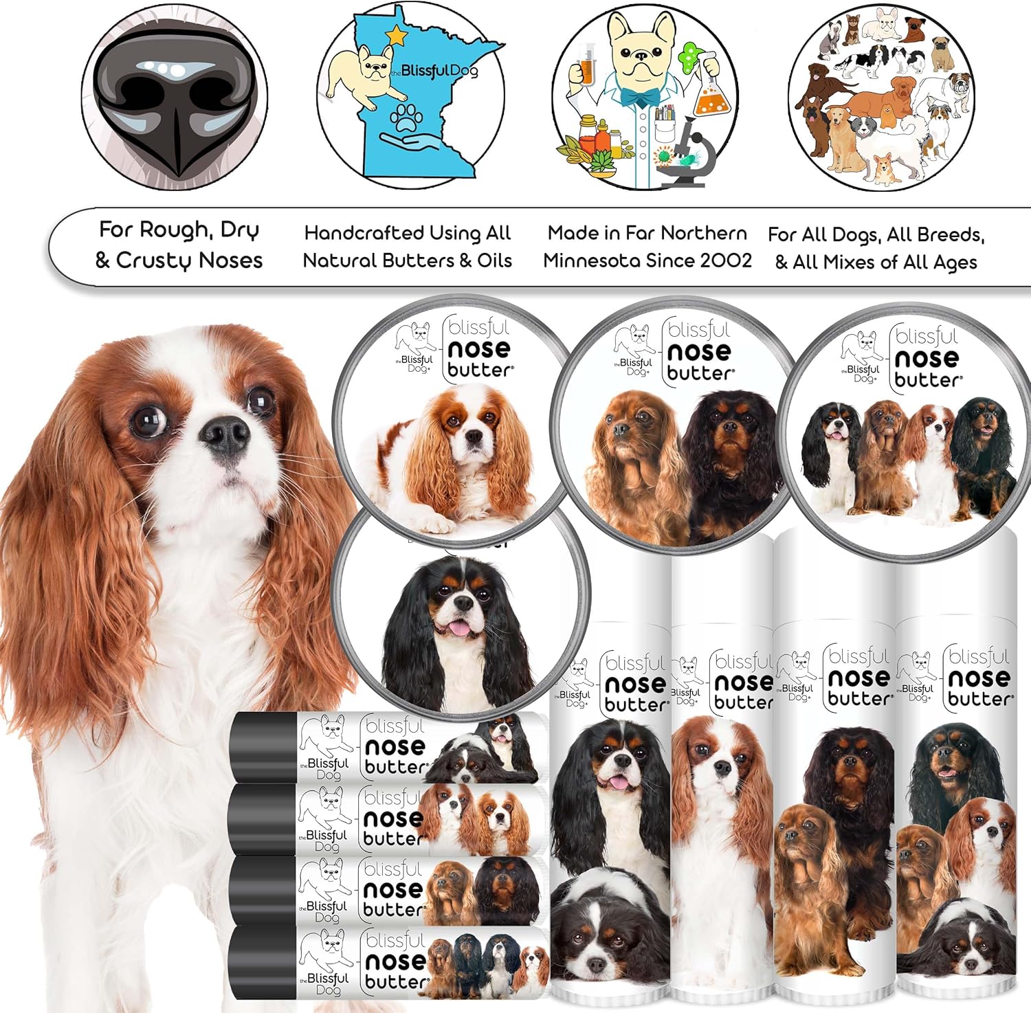 The Blissful Dog Cavalier King Charles Spaniel Unscented Nose Butter - Dog Nose Butter, 4 Ounce - Pet Explorer