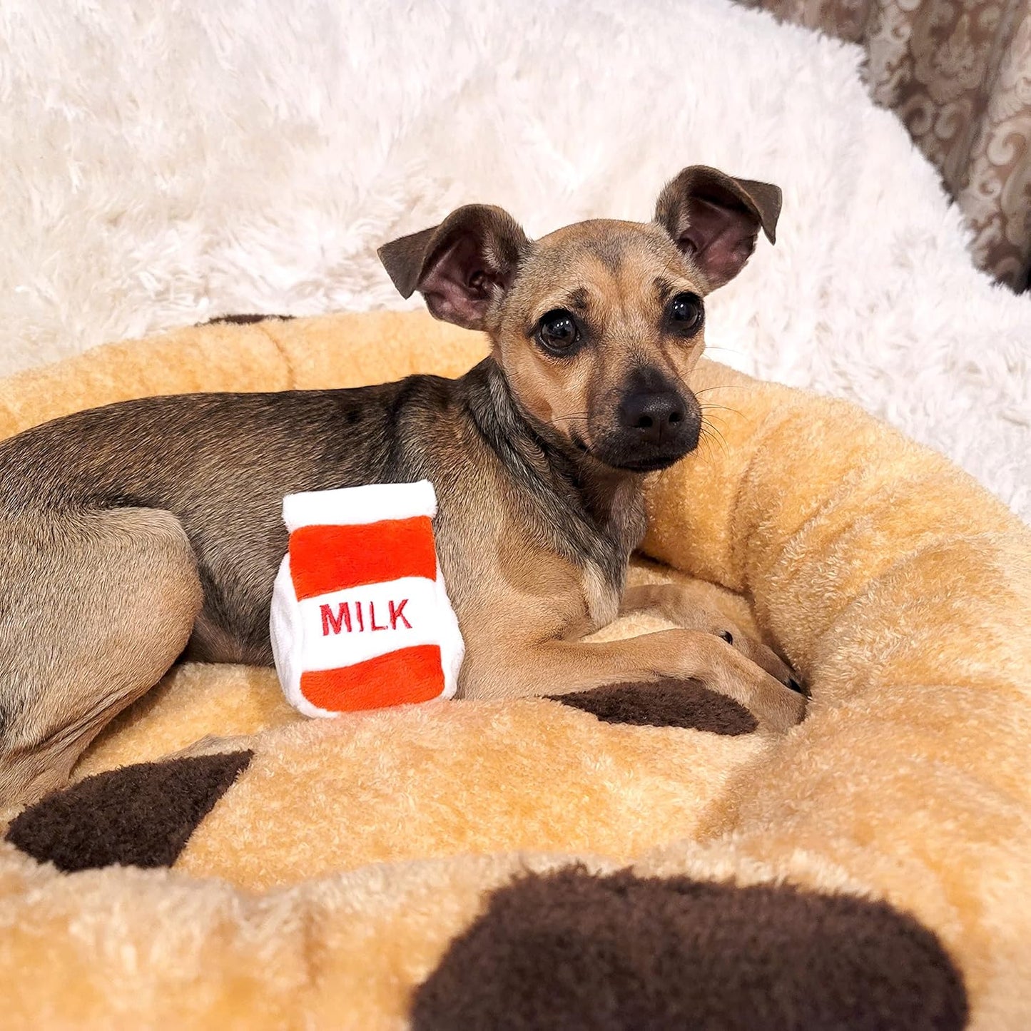 TONBO Soft Plush Small Cute and Cozy Food Dog Cat Bed, Washer and Dryer Friendly (Chocolate Chip Cookie) - Pet Explorer