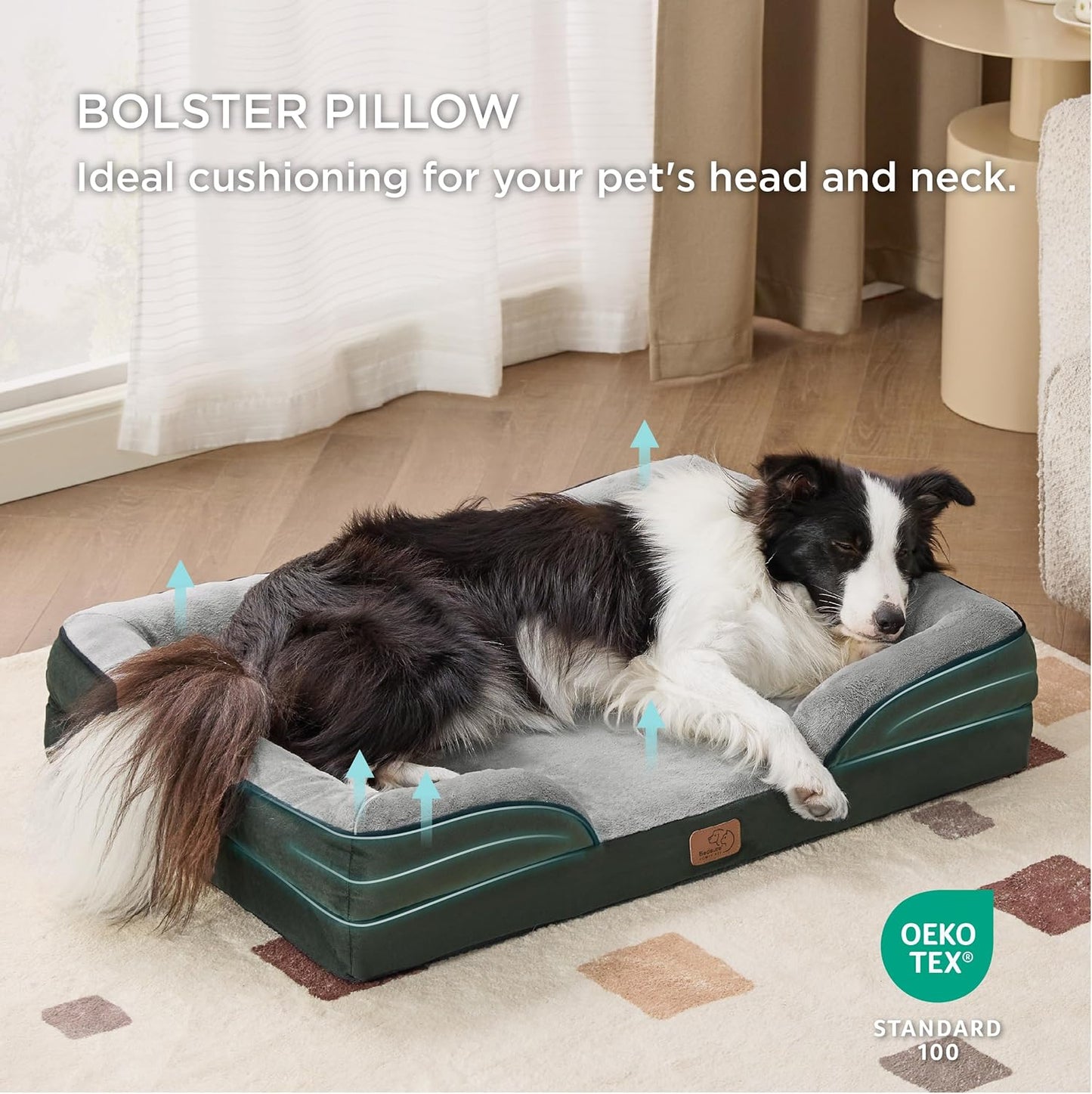 Bedsure L Plus Orthopedic Dog Bed for Large Dogs - Waterproof Dog Cat Bed, L Plus Big Comfort Dogs Couch Sofa with Washable Removable Cover, Pet Bed with Nonskid Bottom, Boreal Canopy Green, 38" - Pet Explorer