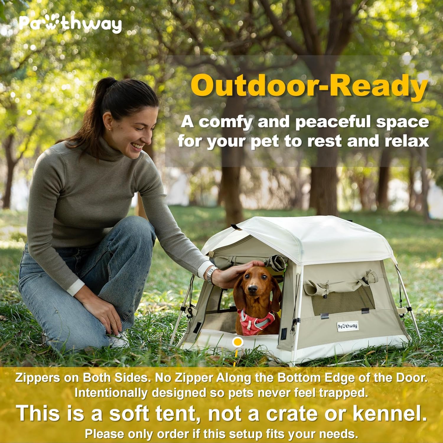 Dog Tent Cotton Fabric, Aluminum Poles and Camping Mat, Outdoor Weatherproof, Dog House Outdoor, Breathable with 2 Side Windows, Portable and Collapsible (Gray, Small) - Pet Explorer