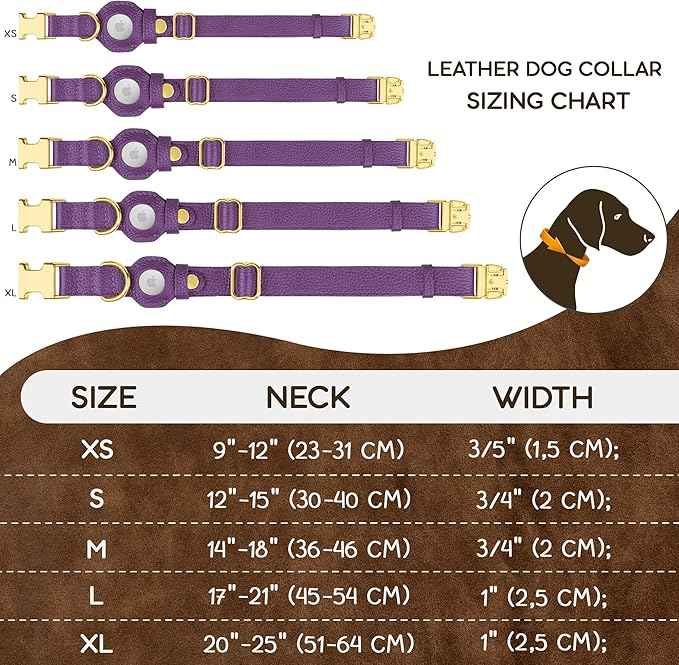 Leather Airtag Dog Collar - Soft Tracking Dog Collar with Apple AirTag Holder and Metal Buckle - Safety GPS Pet Collars for Small Medium Large Dogs Puppy Pink Red (Purple, XL, 20"-25" Neck Fit)
