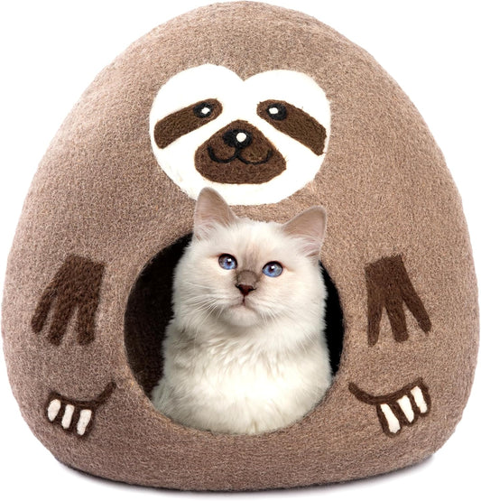 Luxurious Eco-Friendly Merino Wool Cat Cave Bed Sloth - Foldable Hideaway Pod for Indoor Cats - Premium Felt Kitten Beds - Covered Cat House for Ultimate Cozy Comfort by Woolygon - Pet Explorer
