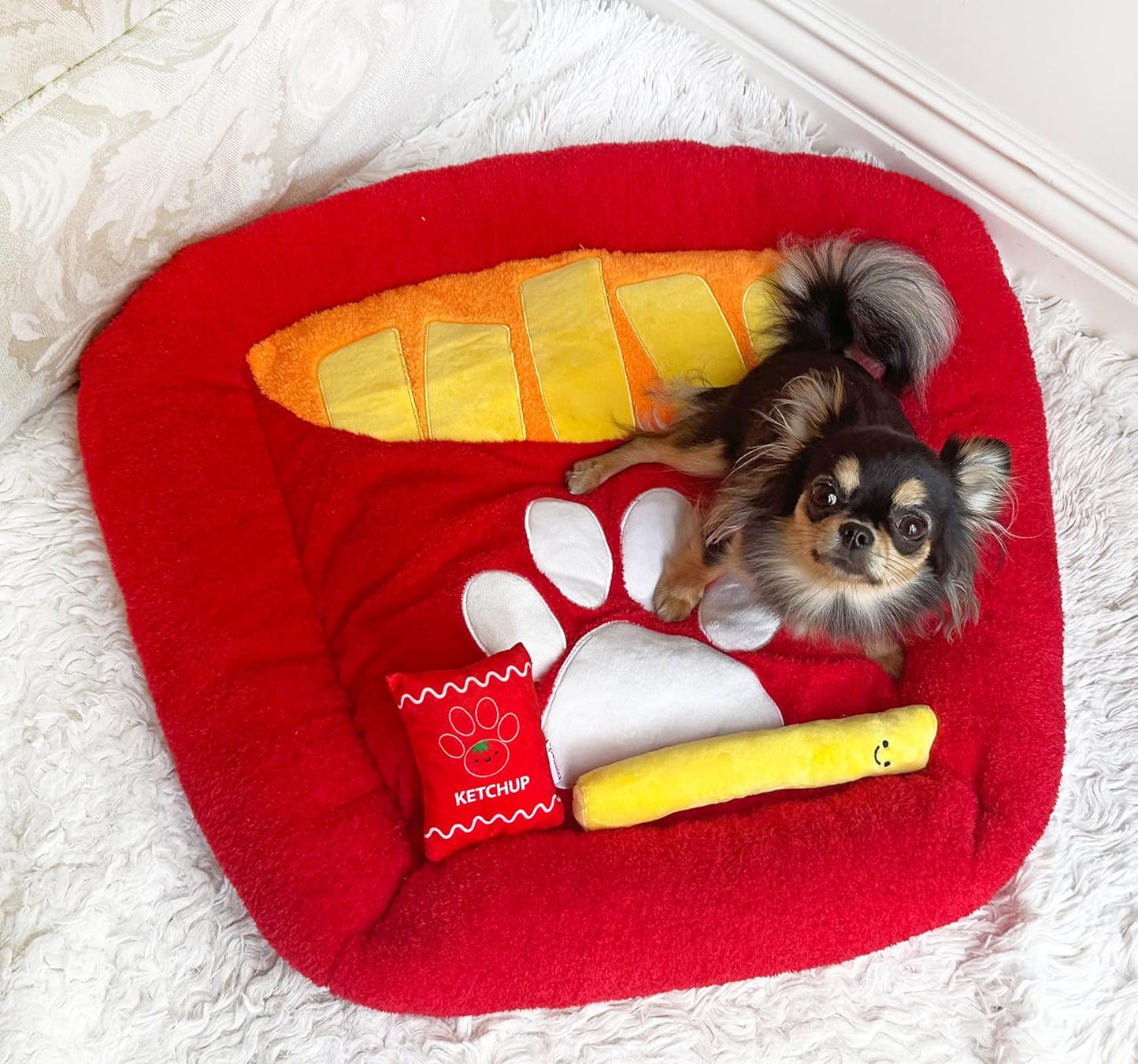 TONBO Soft Plush Small Cute and Cozy Nature Dog Cat Bed, Washer and Dryer Friendly (French Fries) - Pet Explorer