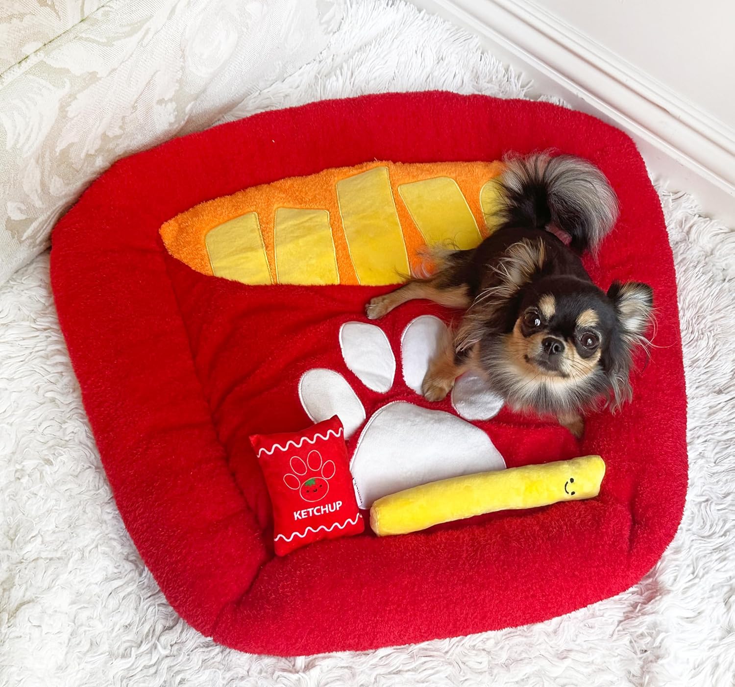 TONBO Soft Plush Small Cute and Cozy Nature Dog Cat Bed, Washer and Dryer Friendly (French Fries) - Pet Explorer