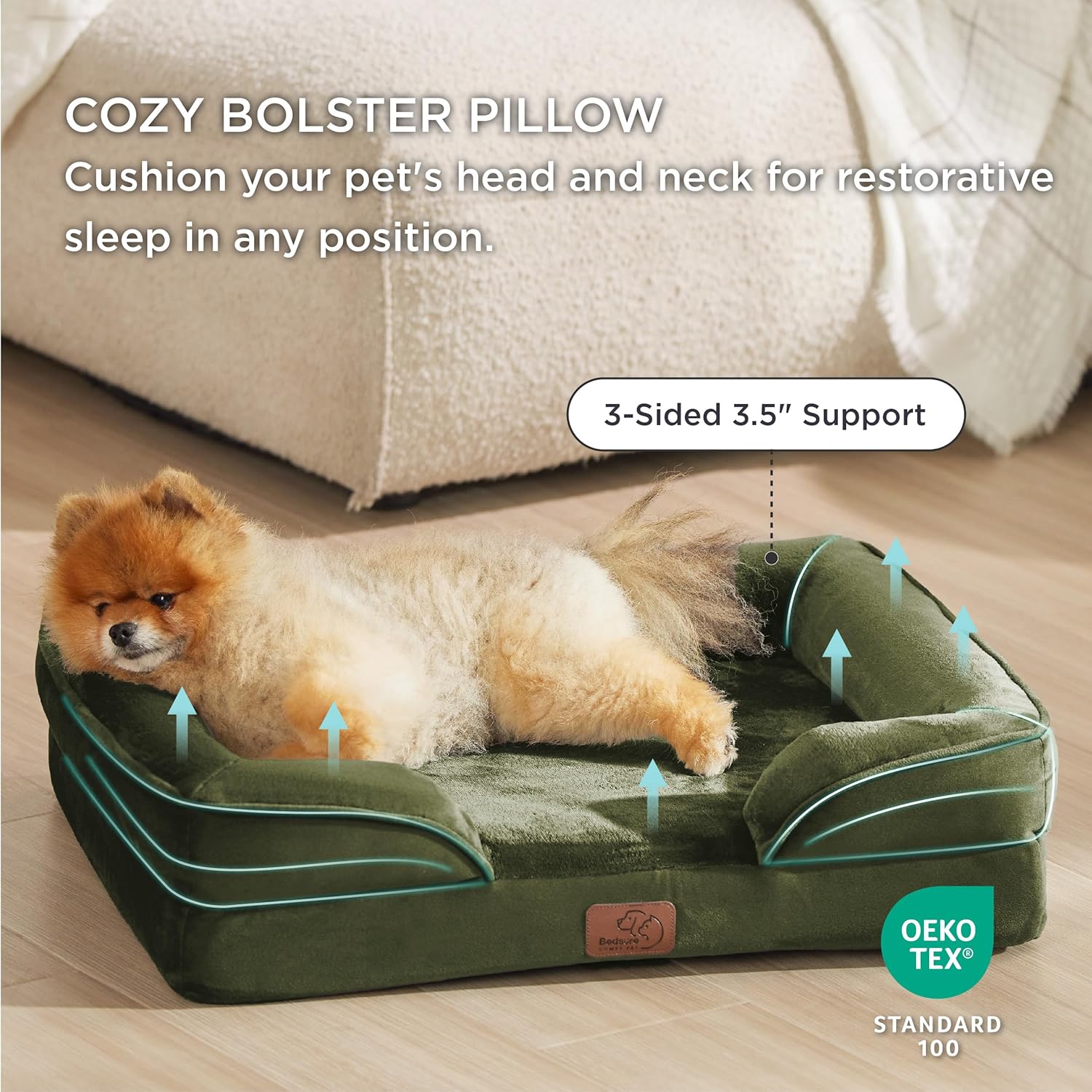 Bedsure Orthopedic Dog Beds for Small Dogs - Washable Small Dog Cat Bed Waterproof, Comfort Pet Couch Sofa with Washable Removable Cover, Pets Bed with Nonskid Bottom, Moss Green, 24" - Pet Explorer